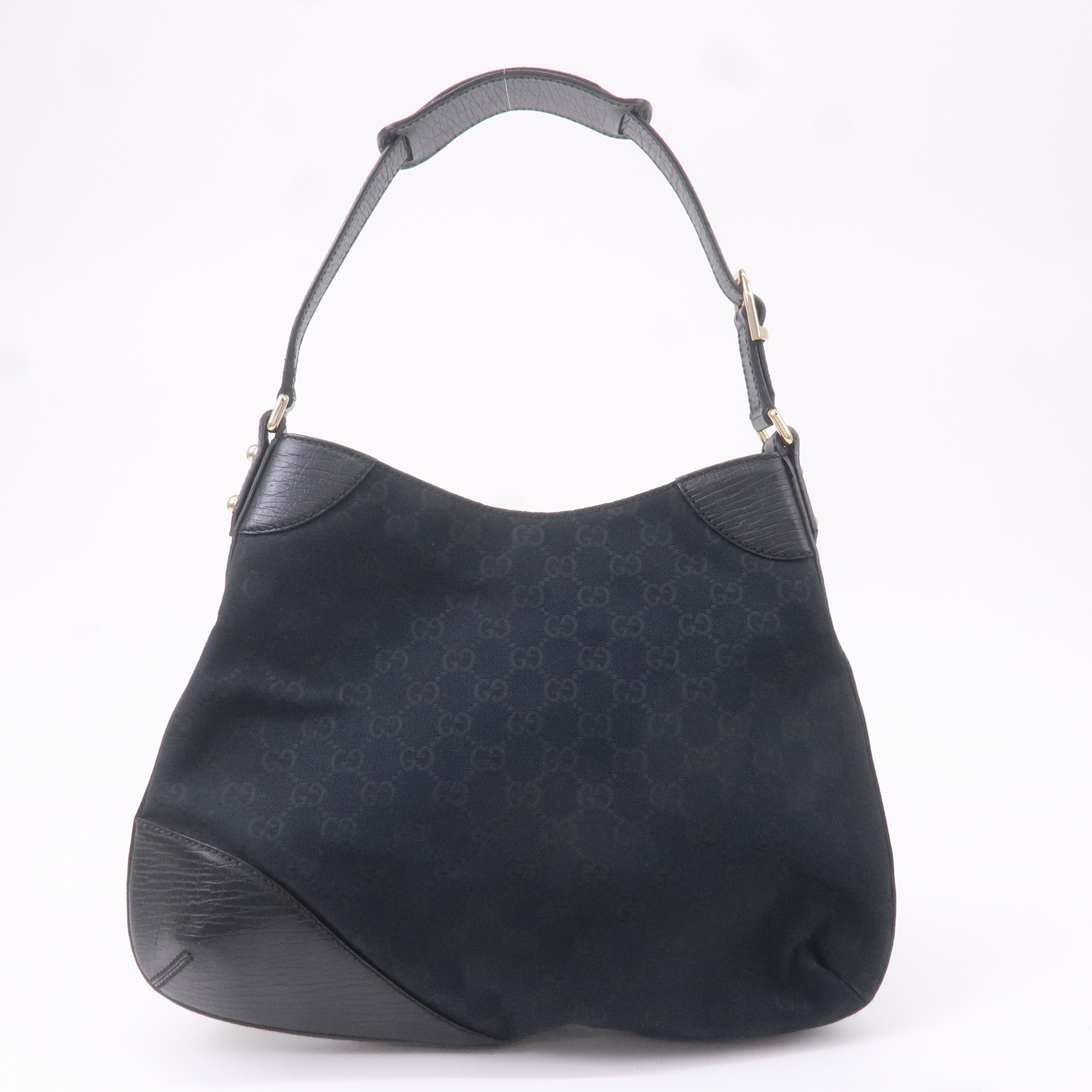 GUCCI Horsebit GG Canvas Leather Shoulder Bag Black 137388