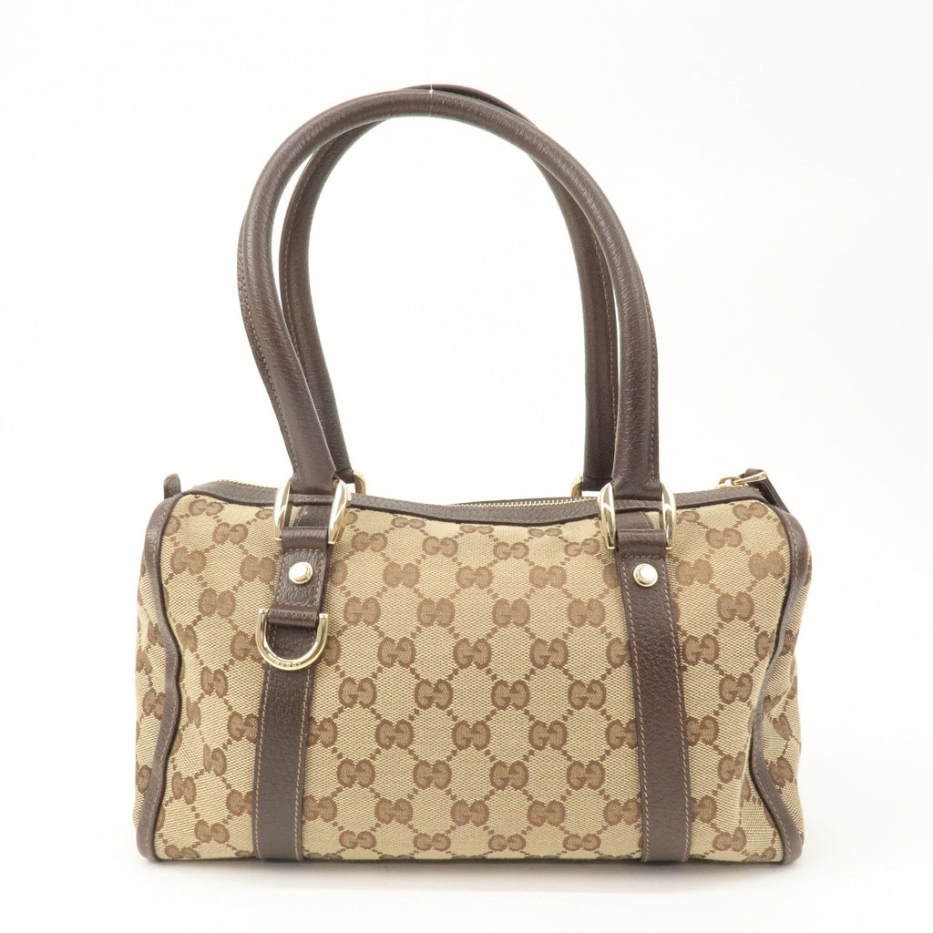 GUCCI Abbey GG Canvas Leather Boston Bag Beige Brown 130942