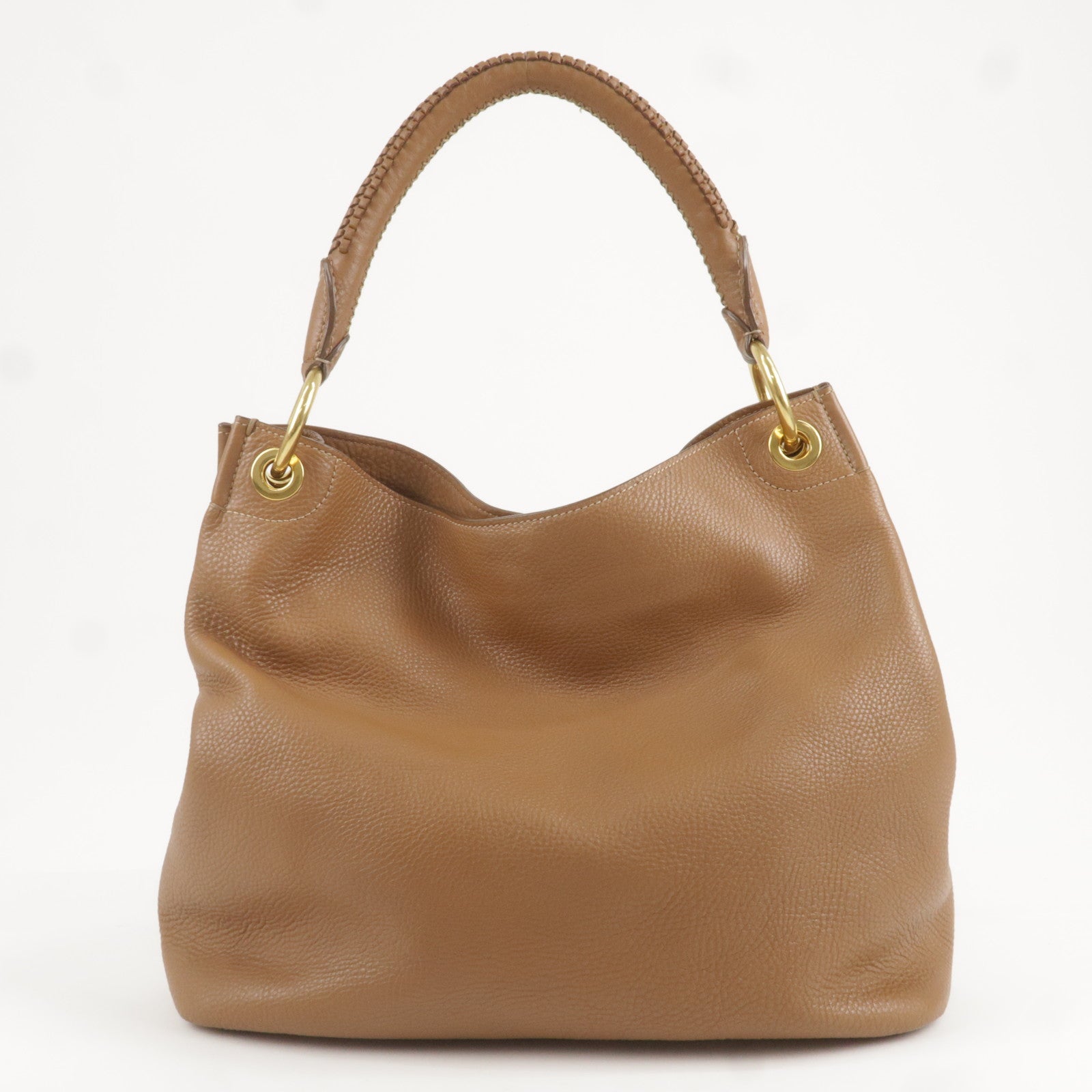 Prada Logo Leather One Shoulder Bag Brown BR4829