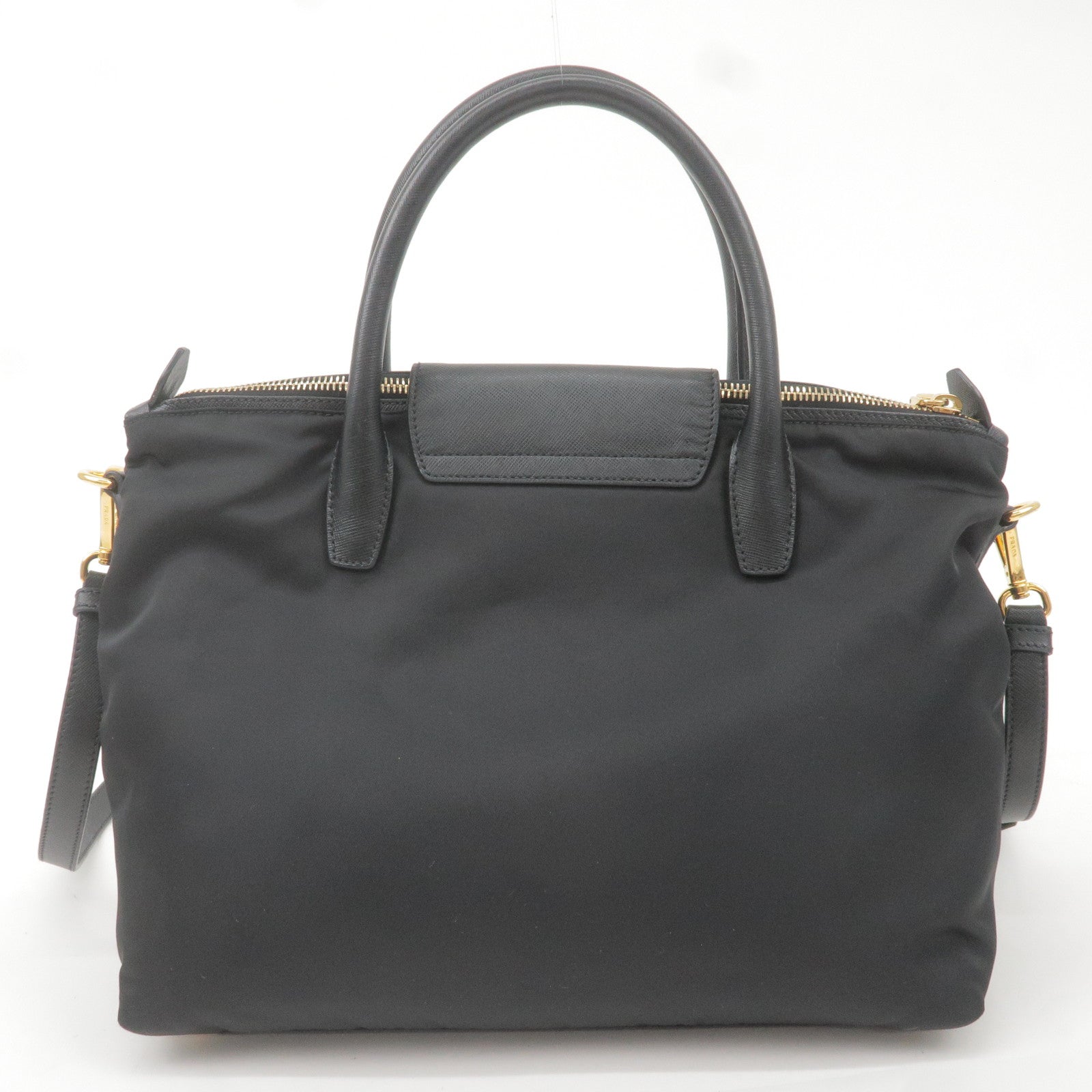 Prada Logo Nylon Leather 2Way Bag Hand Bag NERO Black BN2106