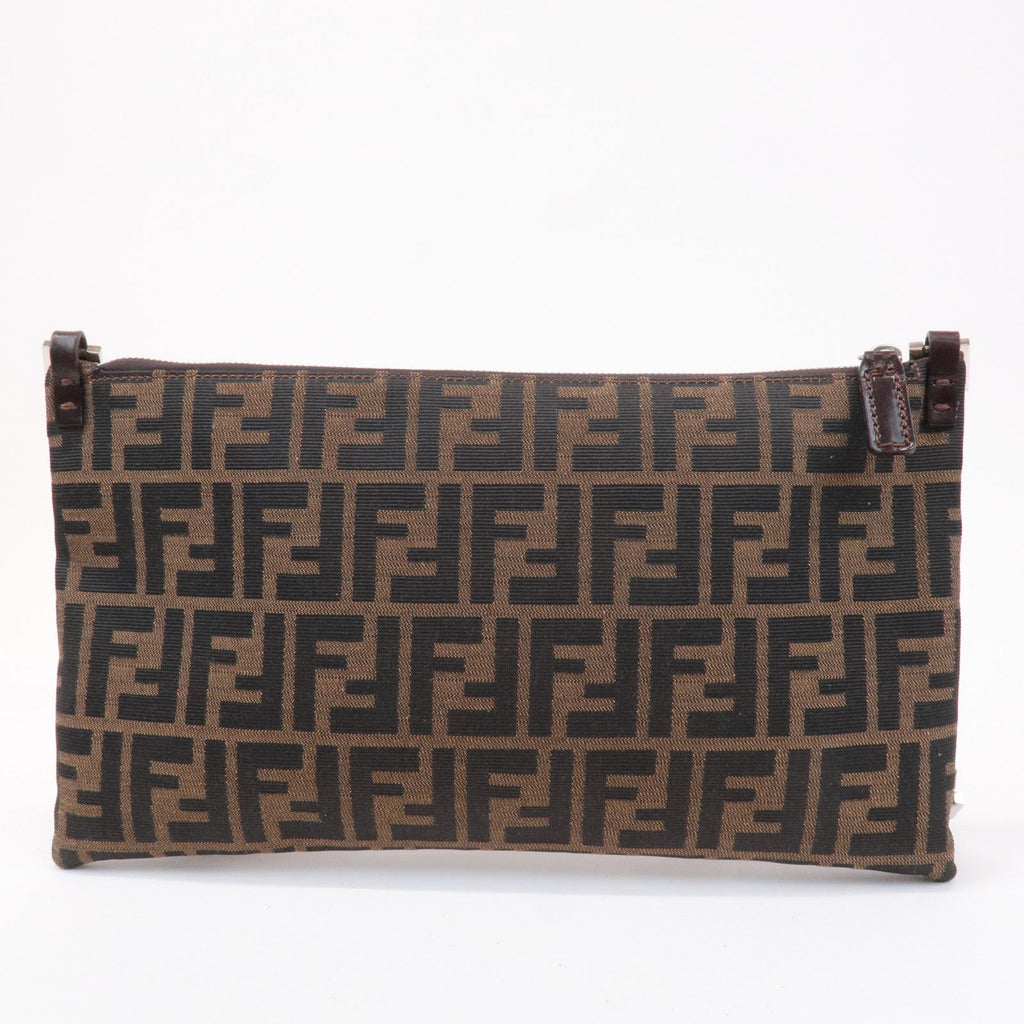 FENDI Zucca Canvas Leather Shoulder Bag Brown Black 16330