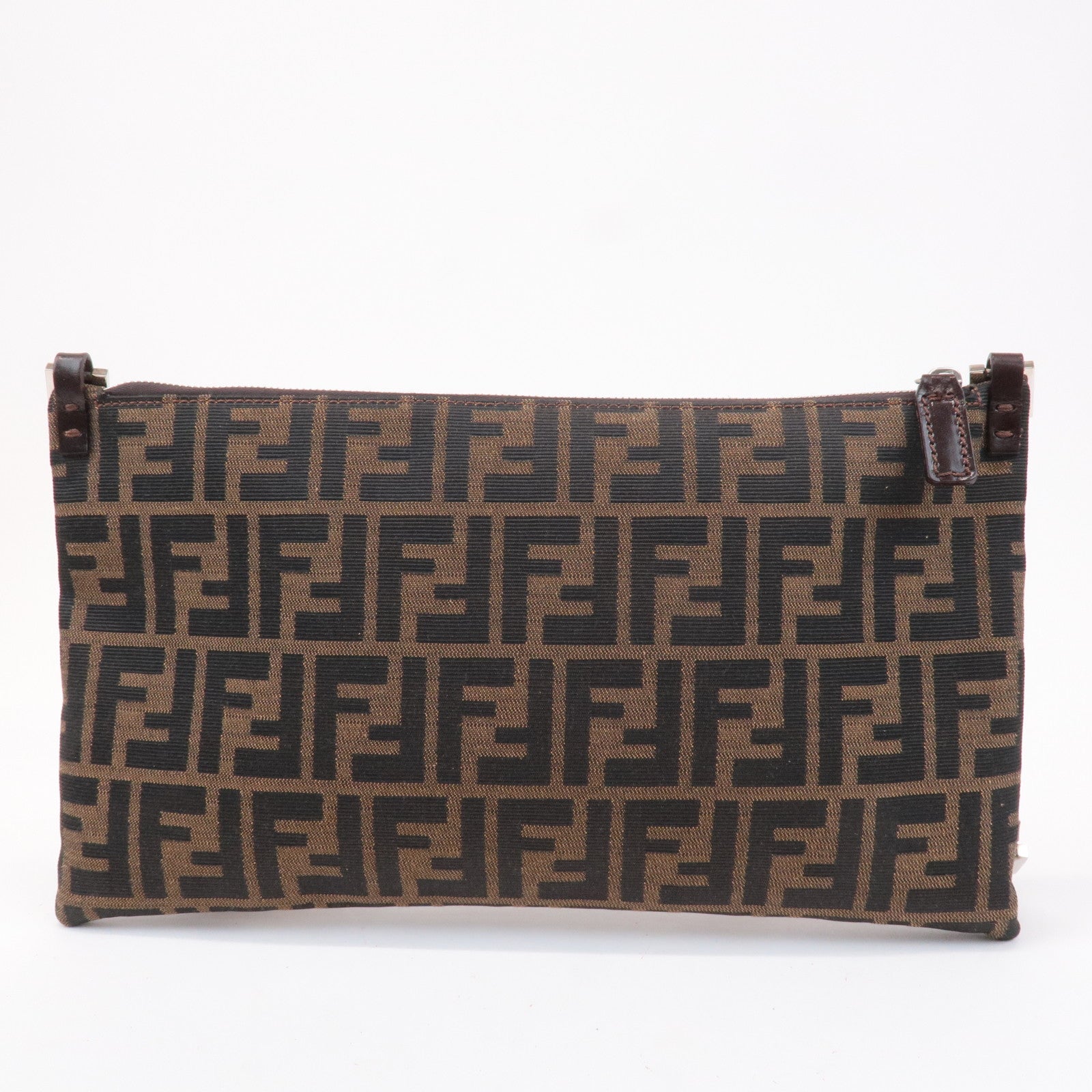 FENDI Zucca Canvas Leather Shoulder Bag Brown Black 16330