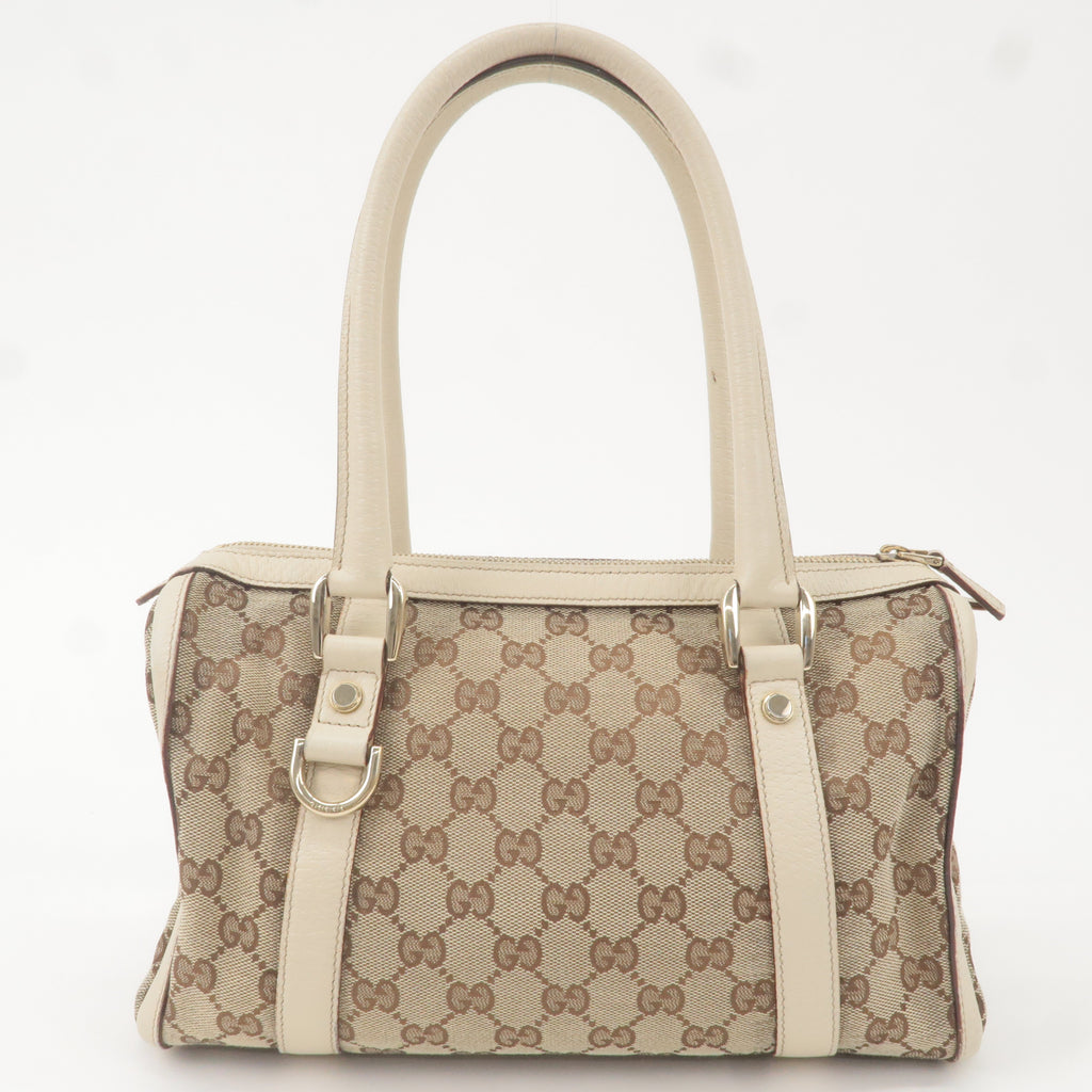 GUCCI Abbey GG Canvas Leather Boston Hand Bag Beige Ivory 130942
