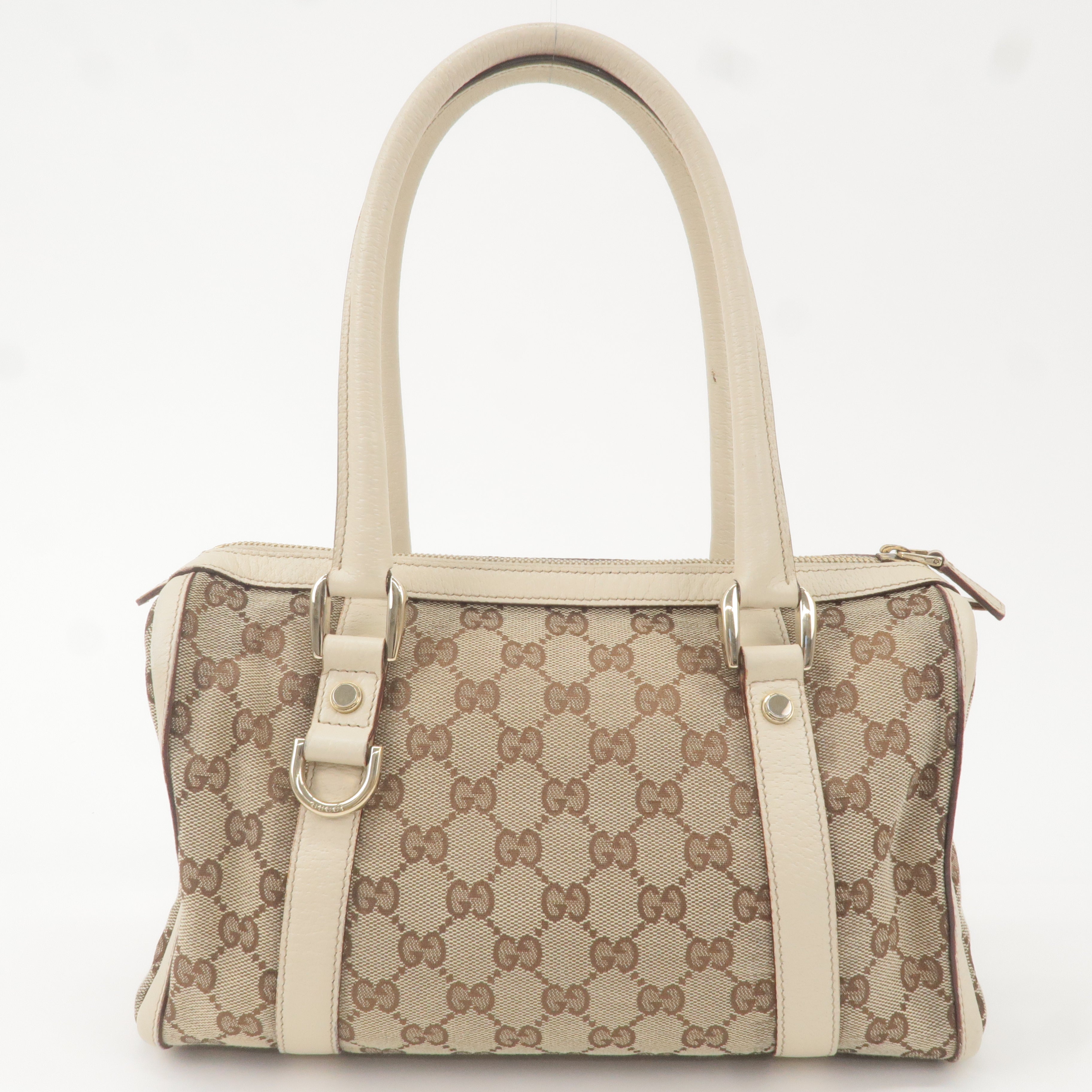 GUCCI Abbey GG Canvas Leather Boston Hand Bag Beige Ivory 130942