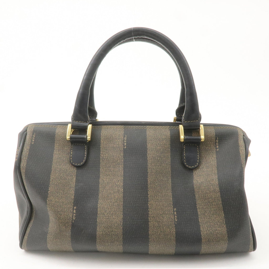 FENDI Pequin PVC Leather Mini Boston Bag Brown Black 04498
