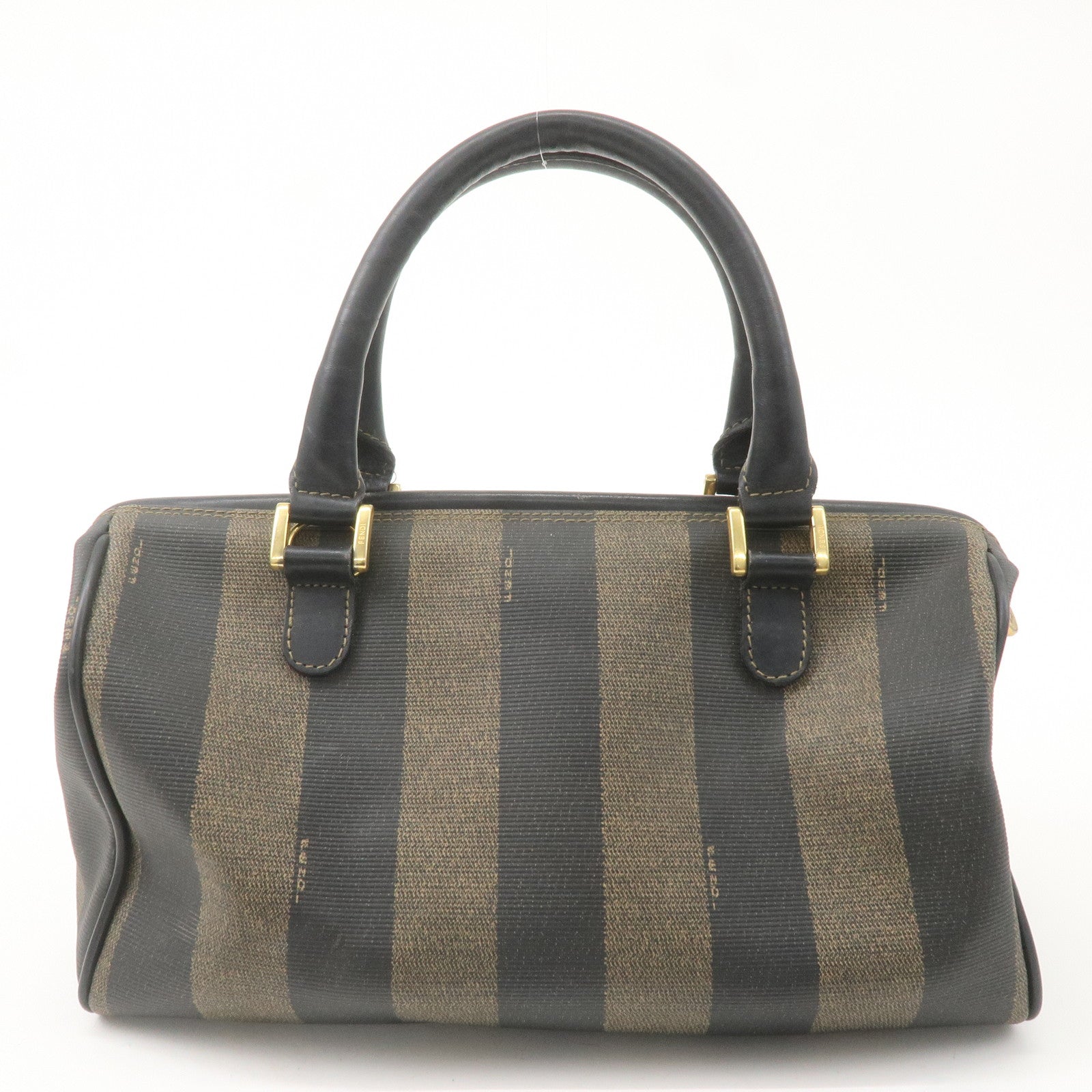 FENDI Pequin PVC Leather Mini Boston Bag Brown Black 04498