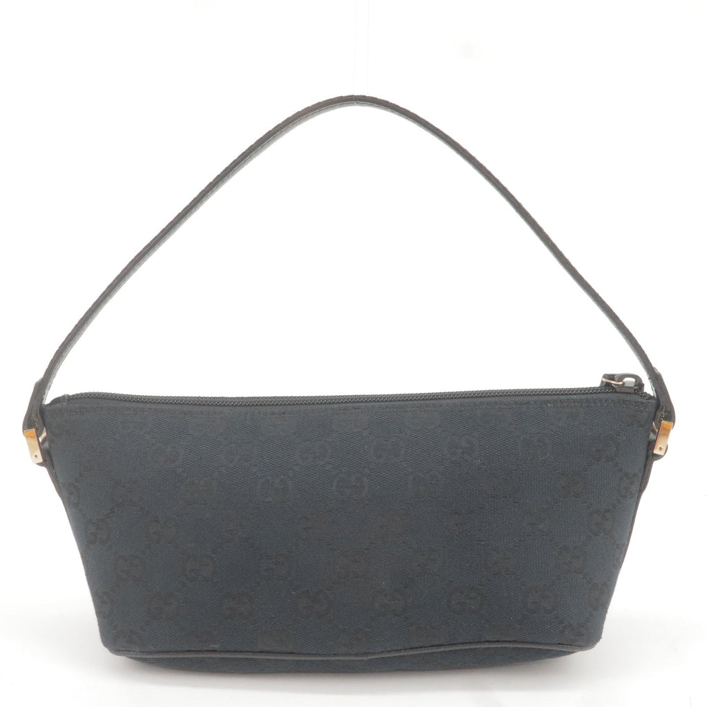 GUCCI GG Canvas Leather Boat Bag Hand Bag Black 141809