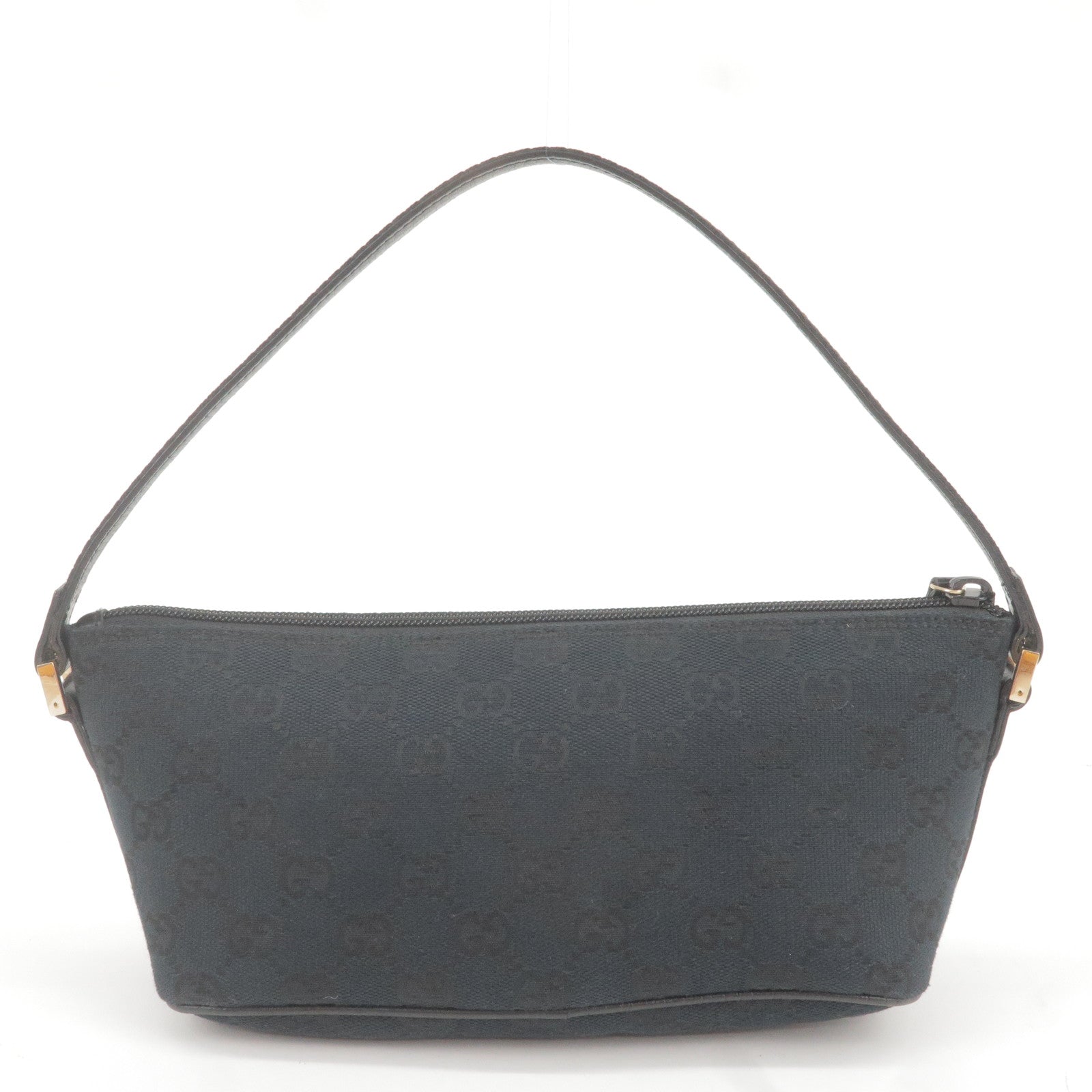 GUCCI GG Canvas Leather Boat Bag Hand Bag Black 141809