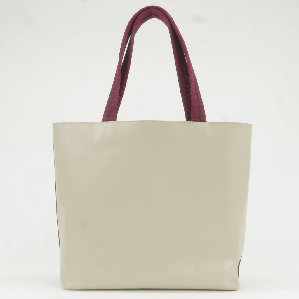 Prada Leather Canvas Tote Bag Hand Bag Greige Red Wine B10189