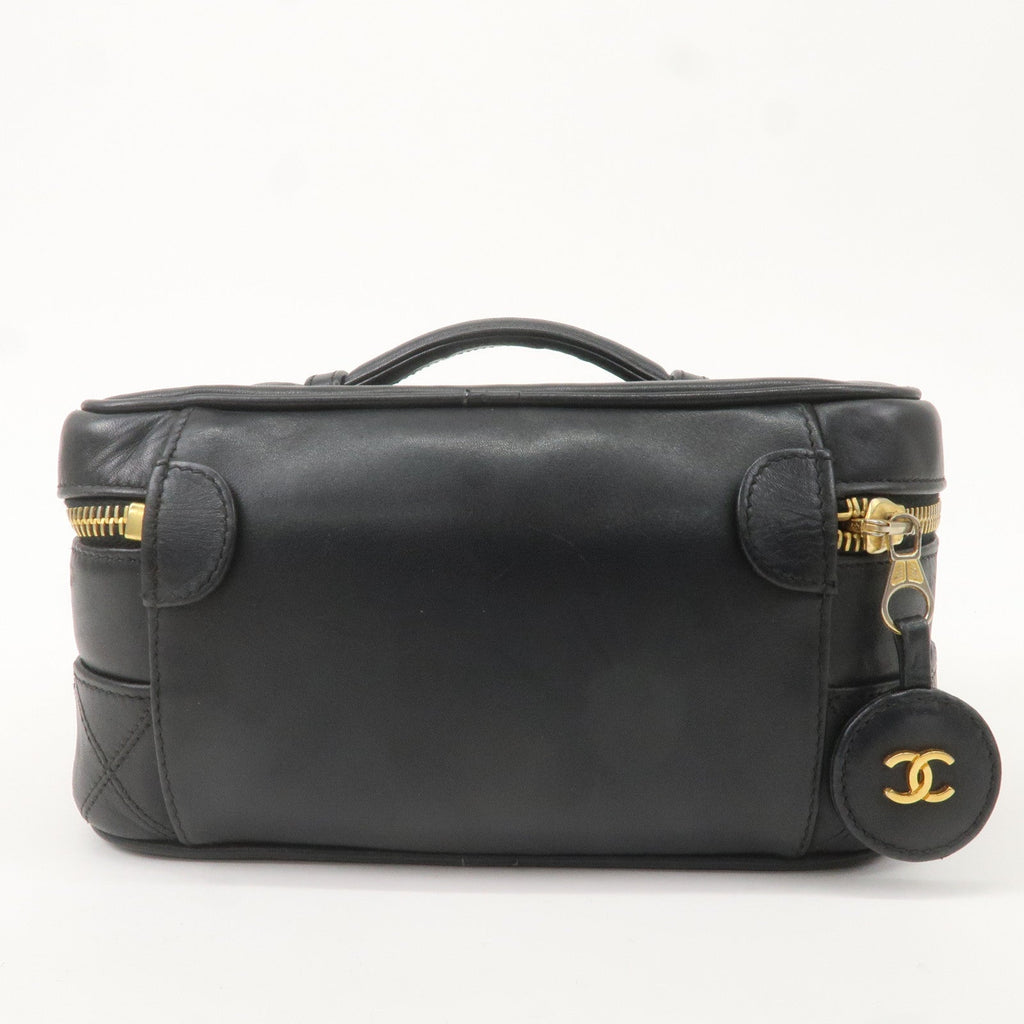 CHANEL Bicolore Lamb Skin Vanity Bag Cosmetic Pouch Black A01618