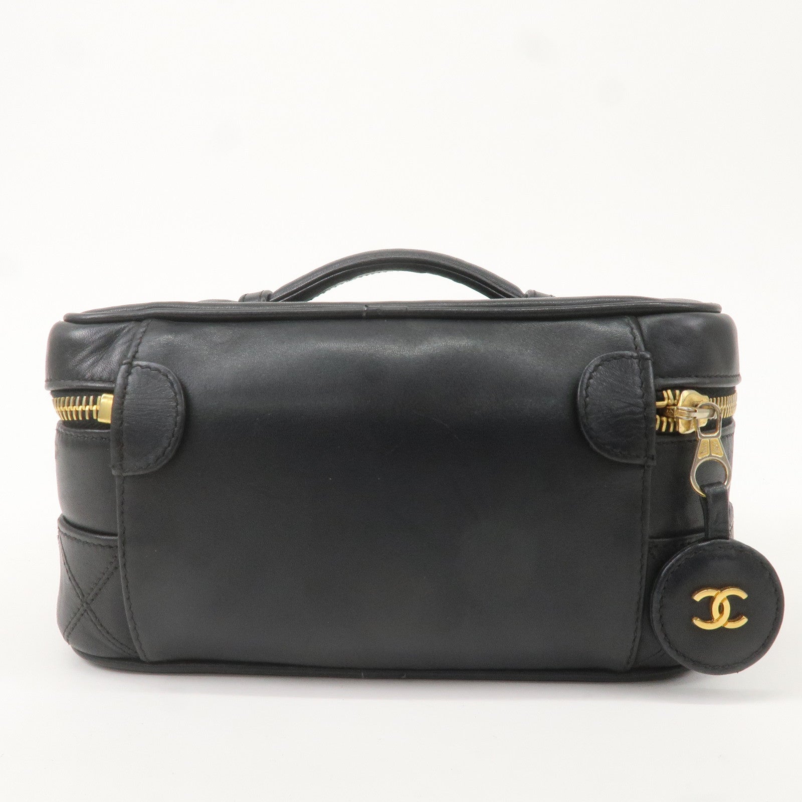 CHANEL Bicolore Lamb Skin Vanity Bag Cosmetic Pouch Black A01618
