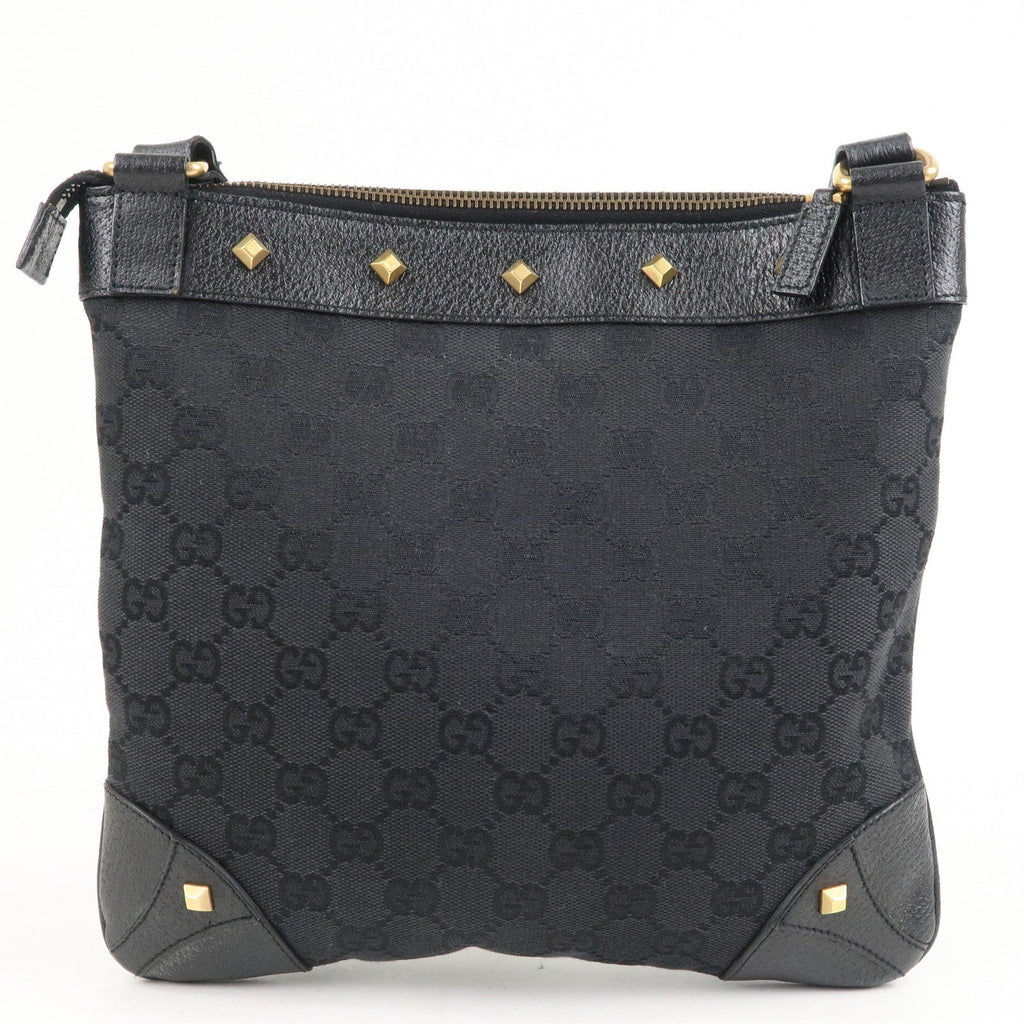 GUCCI GG Canvas Leather Studs Shoulder Bag Black 120893