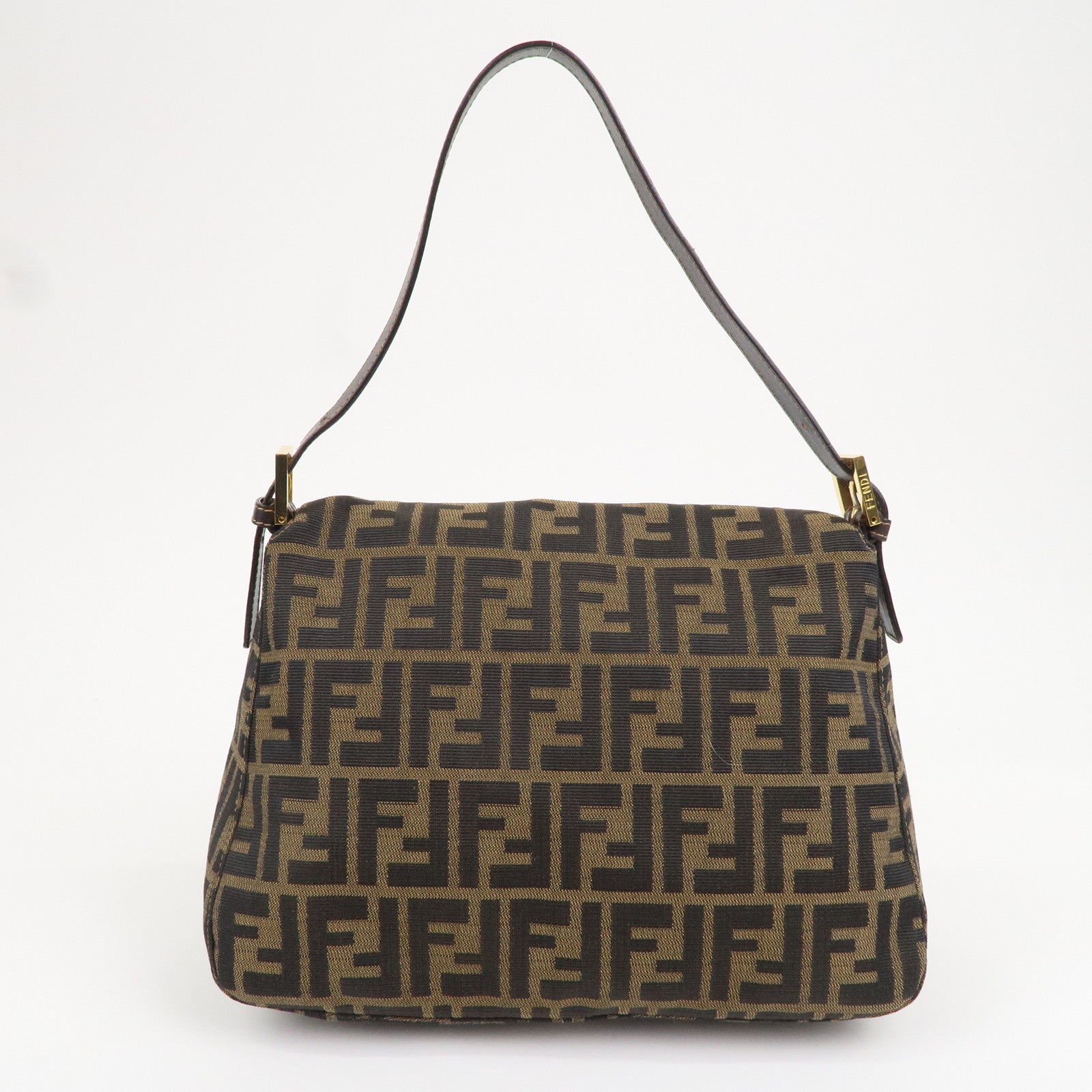 FENDI Mamma Baguette Zucca Canvas Leather Shoulder Bag 26325