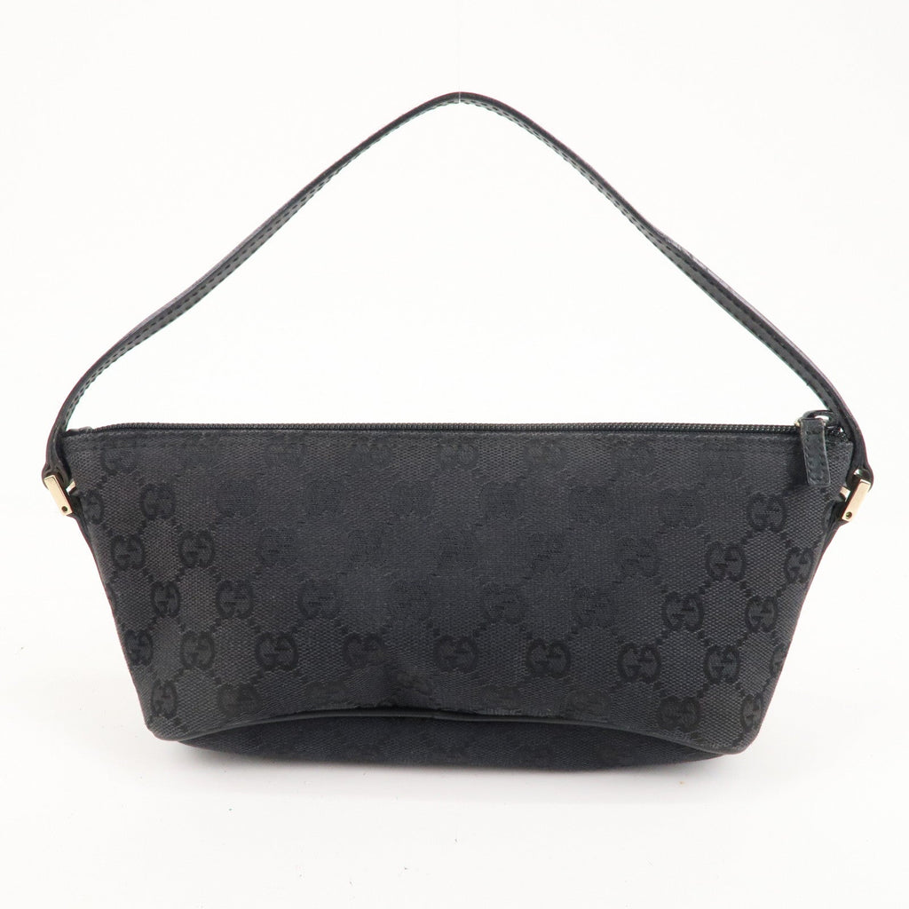 GUCCI Boat Bag GG Monogram Canvas Leather Pouch Black 039.1103