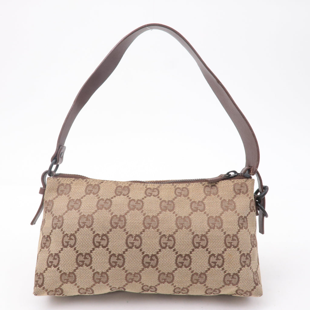 GUCCI GG Canvas Leather Hand Bag Pouch Beige Brown 103399