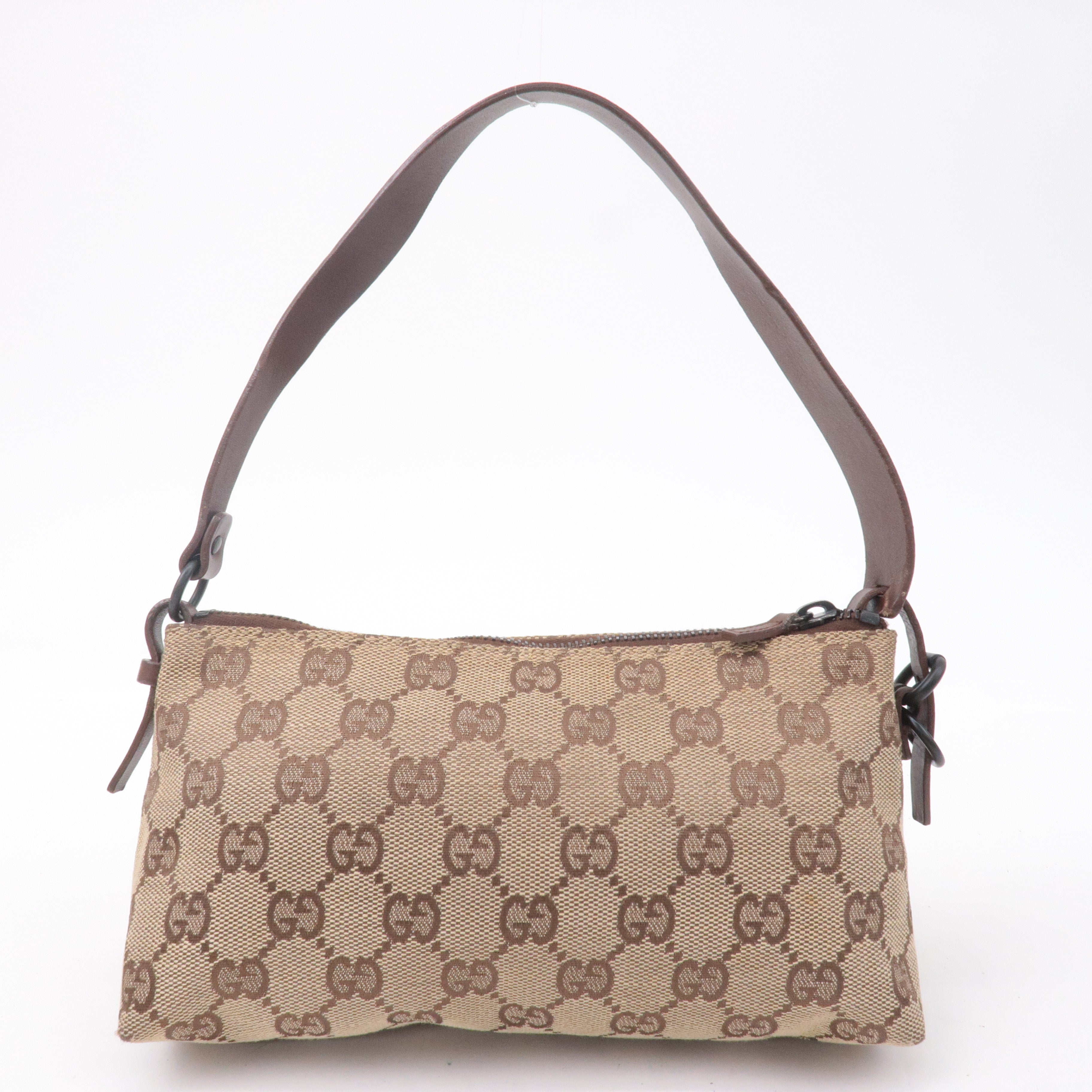 GUCCI GG Canvas Leather Hand Bag Pouch Beige Brown 103399