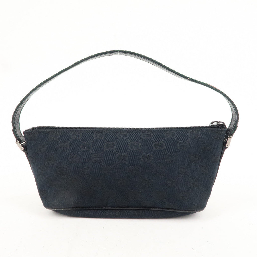 GUCCI Boat Bag Sherry GG Canvas Leather Pouch Black 141809