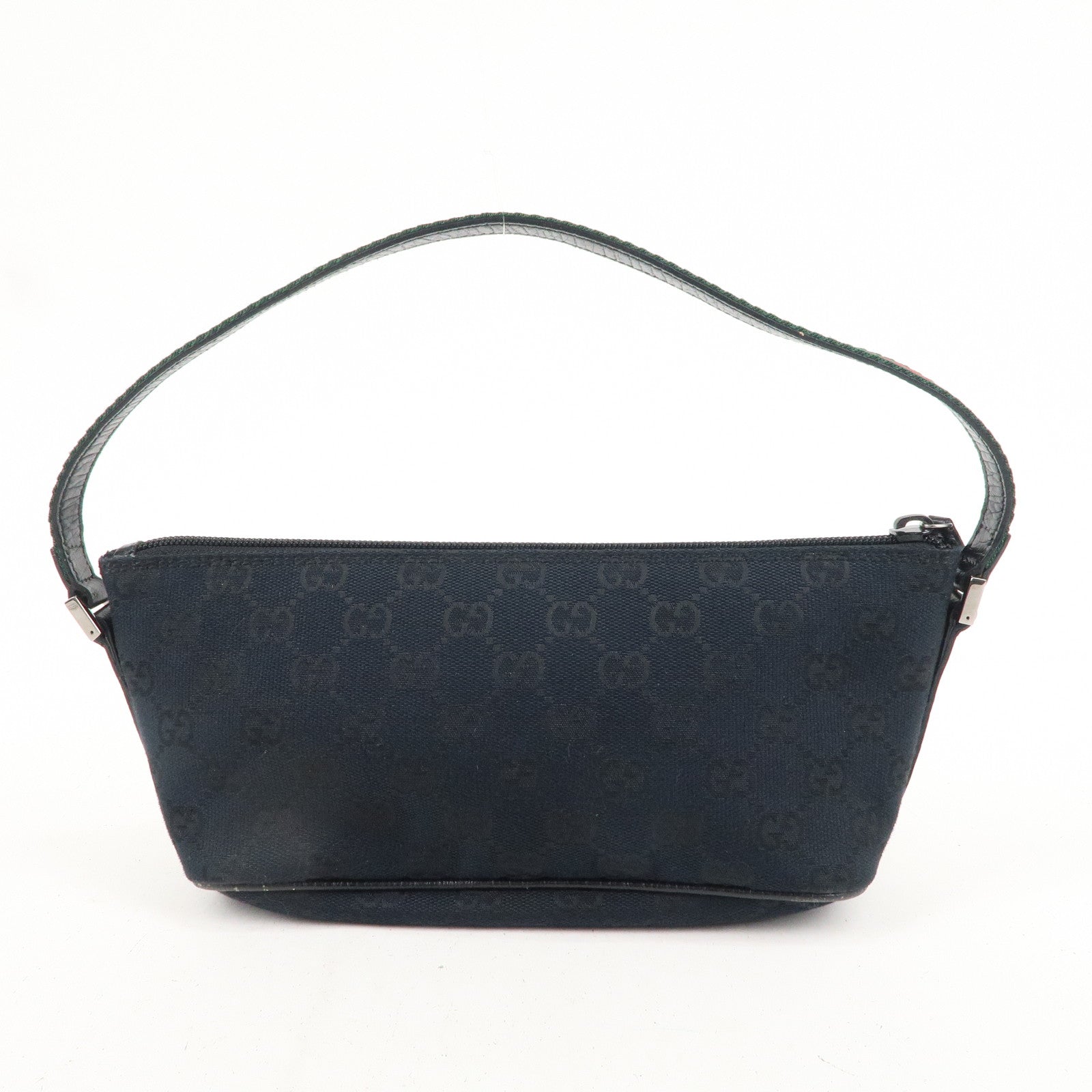 GUCCI Boat Bag Sherry GG Canvas Leather Pouch Black 141809