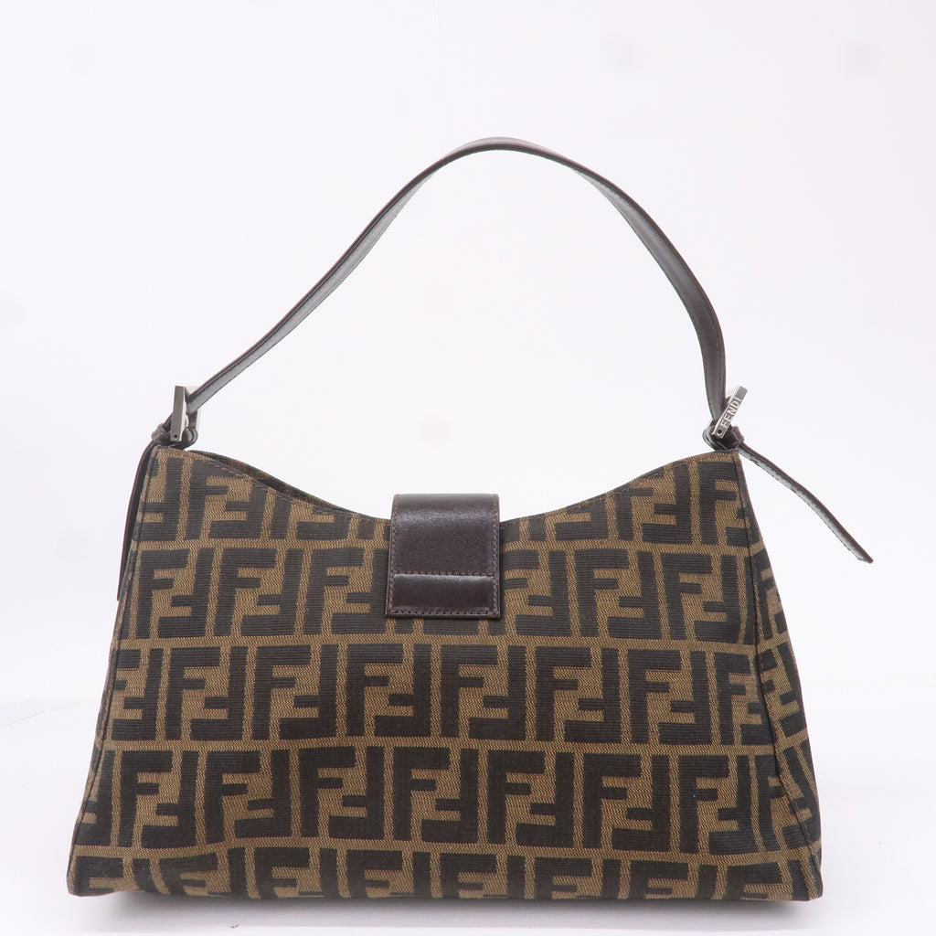 FENDI Zucca Canvas Leather Shoulder Bag Brown Black 16115
