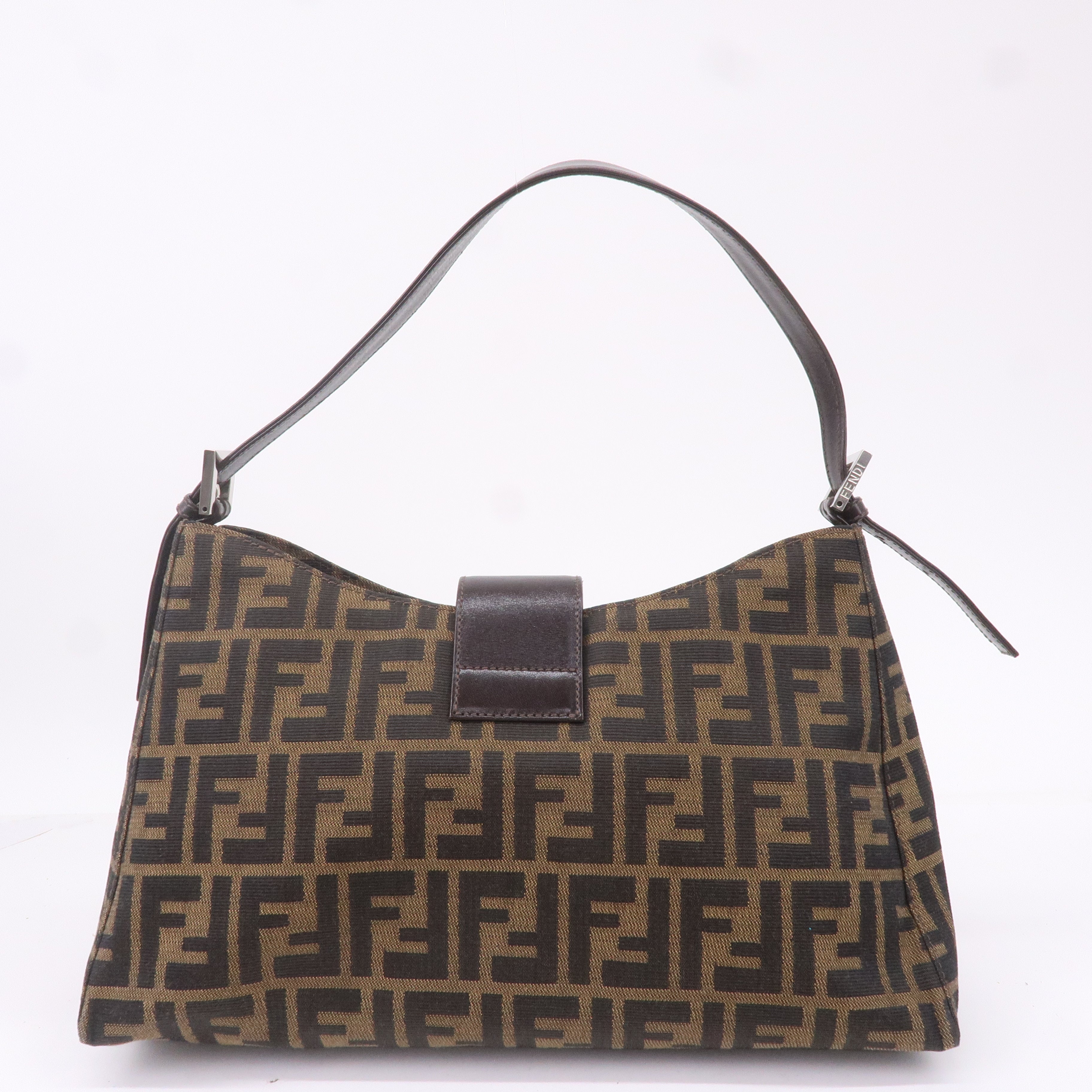 FENDI Zucca Canvas Leather Shoulder Bag Brown Black 16115