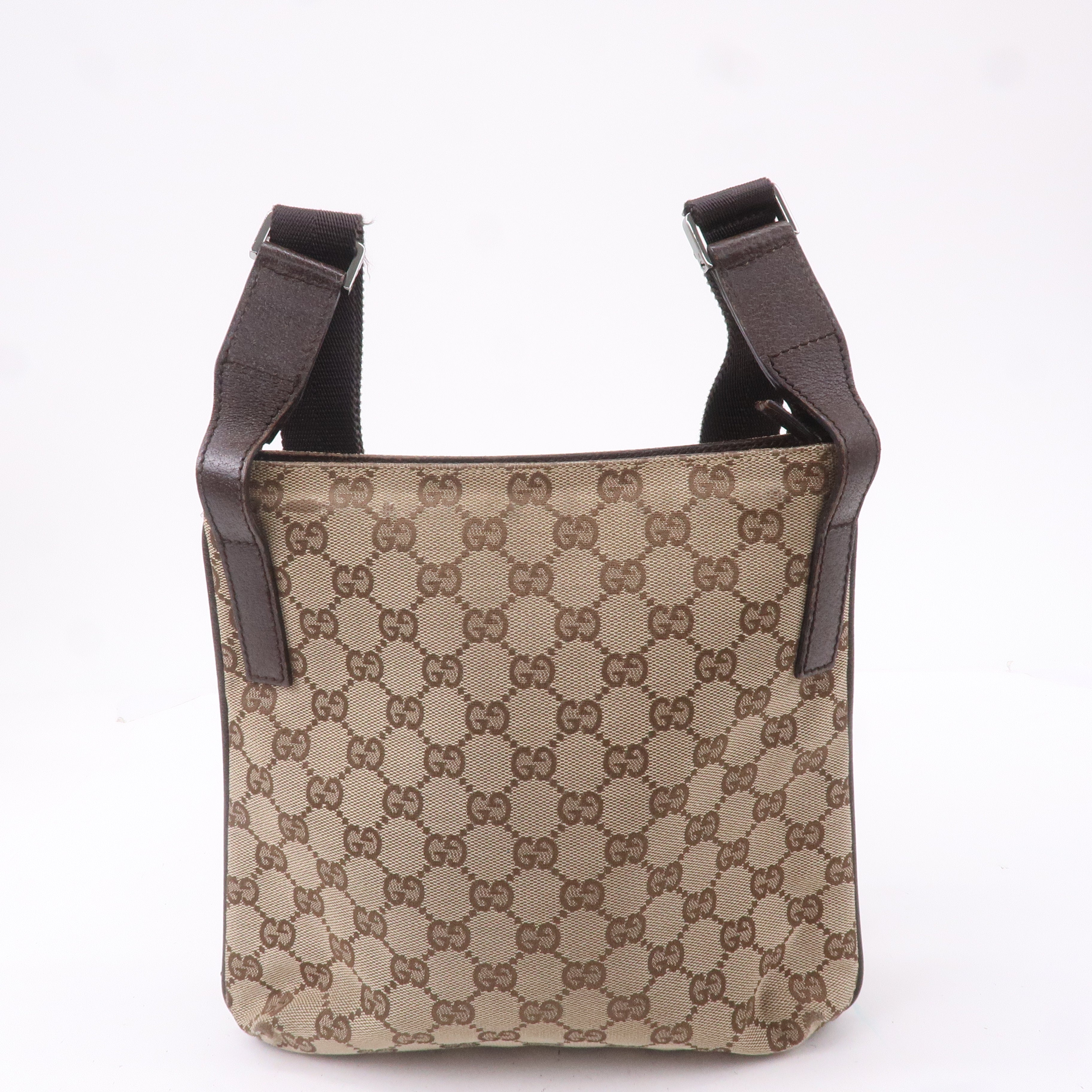 GUCCI GG Canvas Leather Shoulder Bag Beige Brown 122793