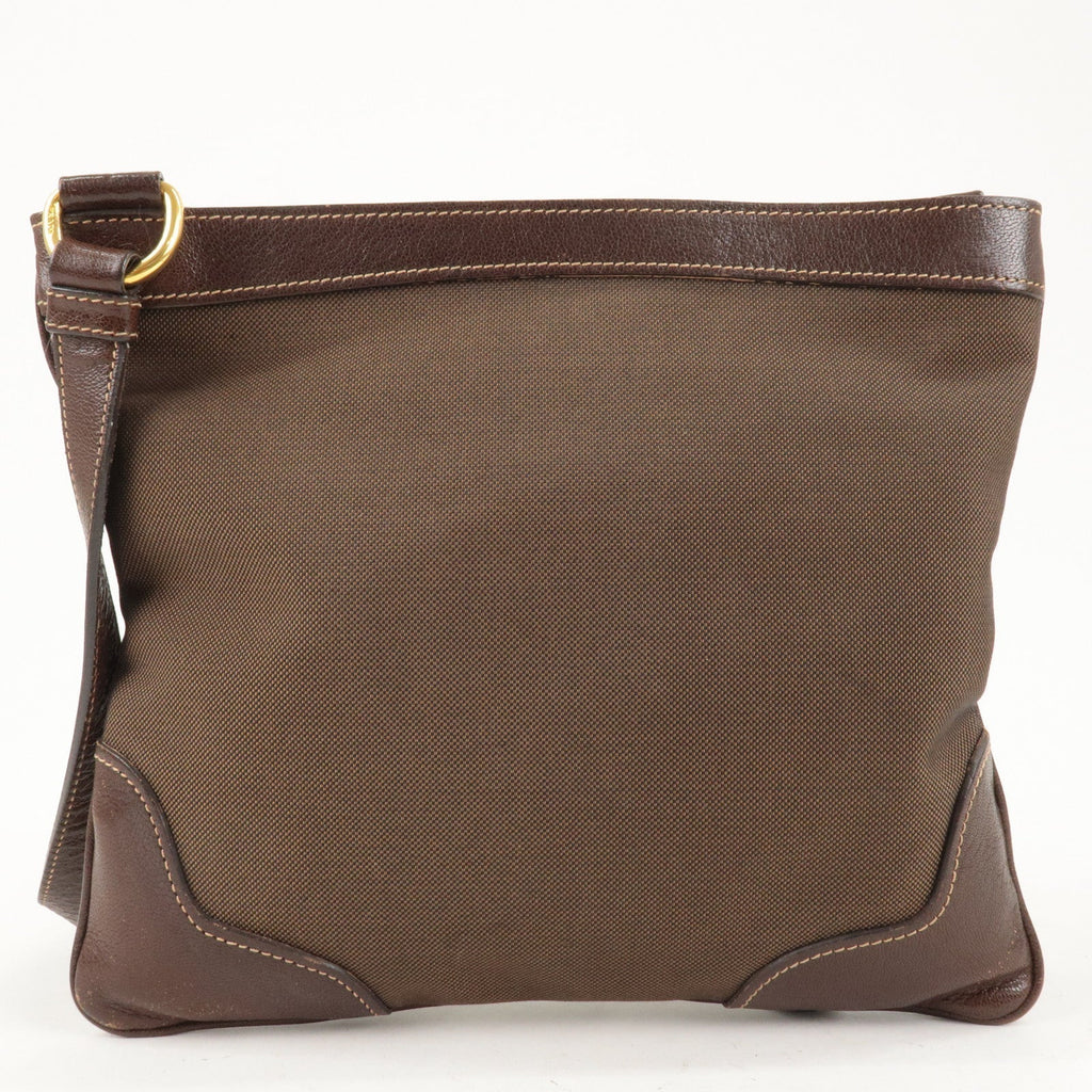 Prada Logo Jacquard Canvas Leather Shoulder Bag Brown