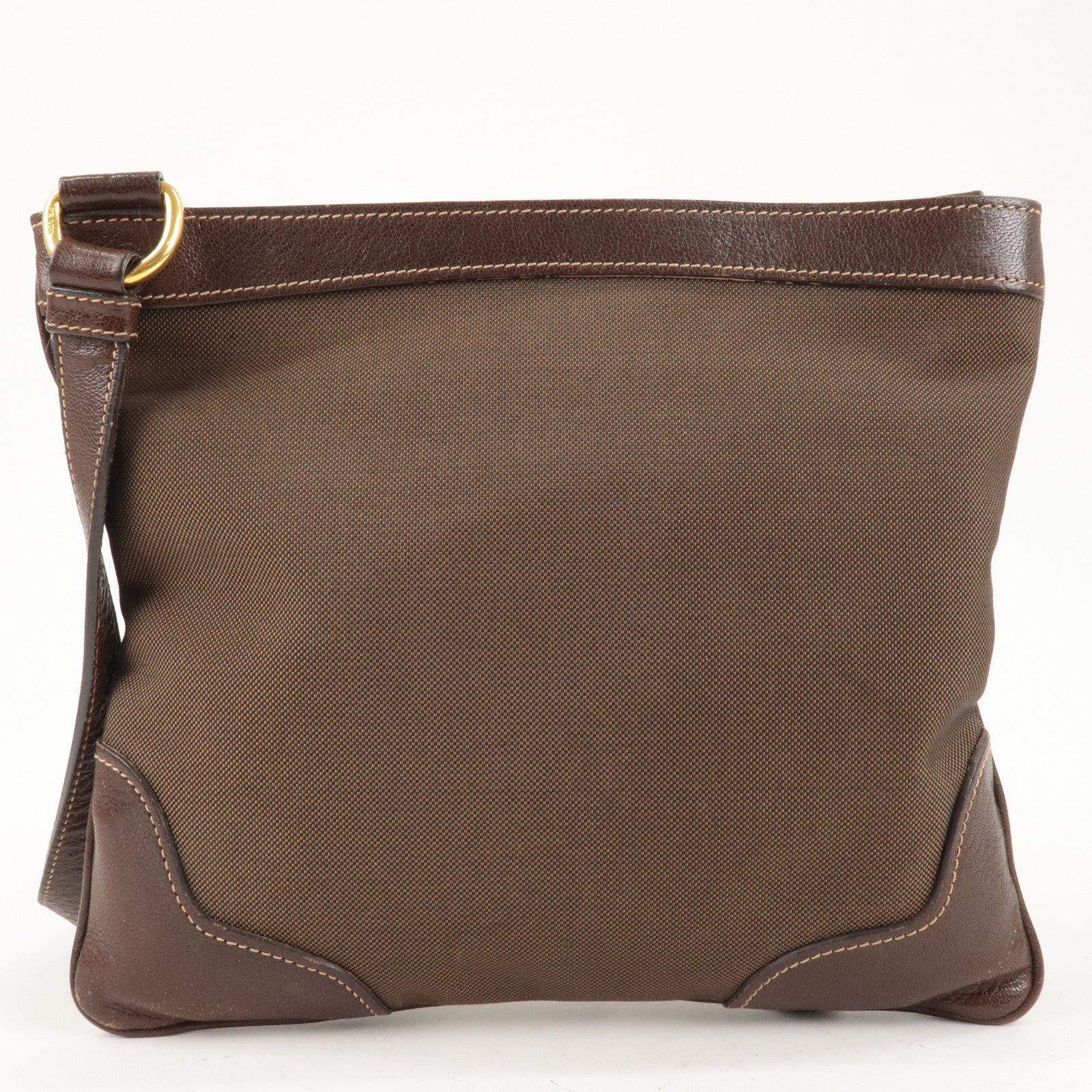 Prada Logo Jacquard Canvas Leather Shoulder Bag Brown