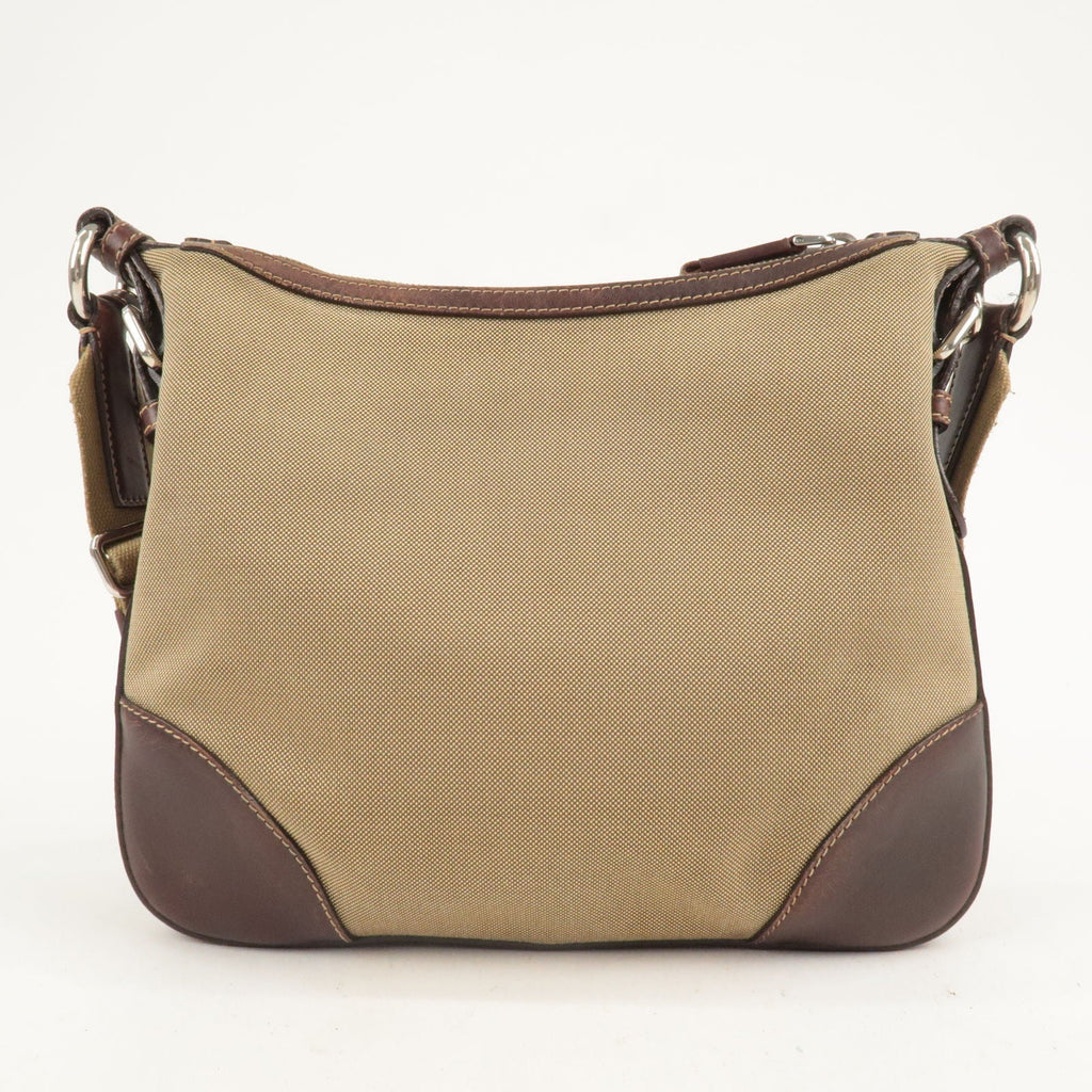 Prada Logo Jacquard Leather Shoulder Bag Beige Brown BT0533