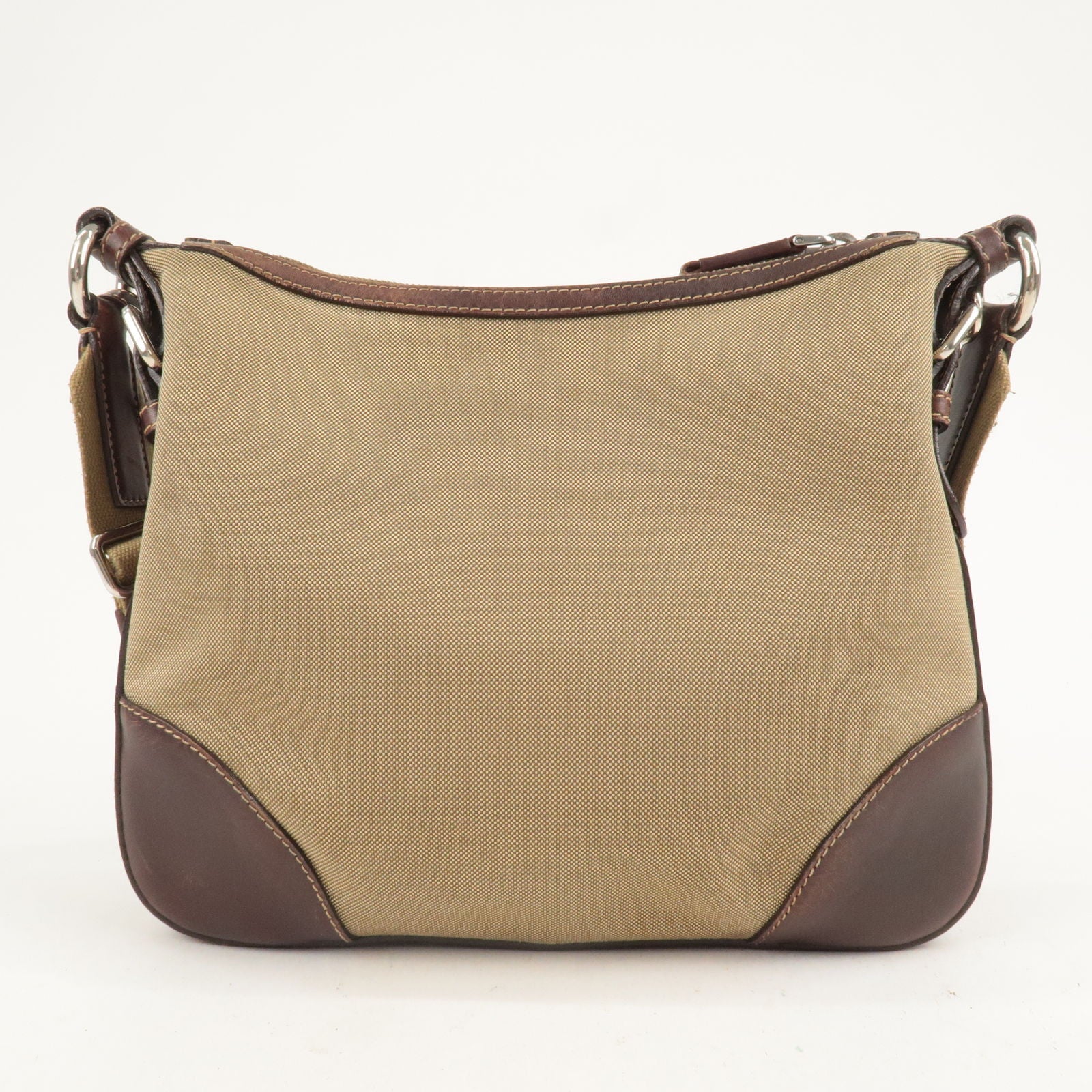 Prada Logo Jacquard Leather Shoulder Bag Beige Brown BT0533