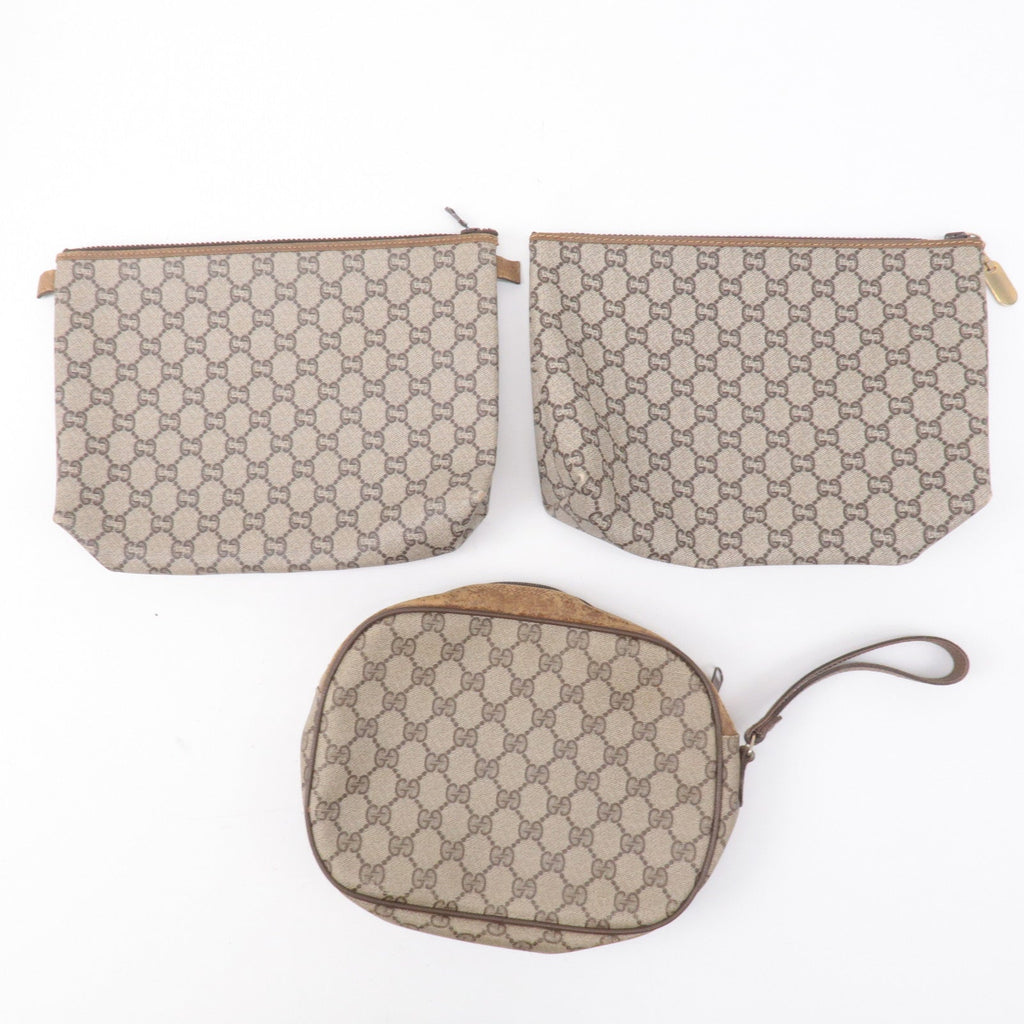 GUCCI Set of 3 Old Gucci GG Plus Leather Clutch Bag Beige Brown