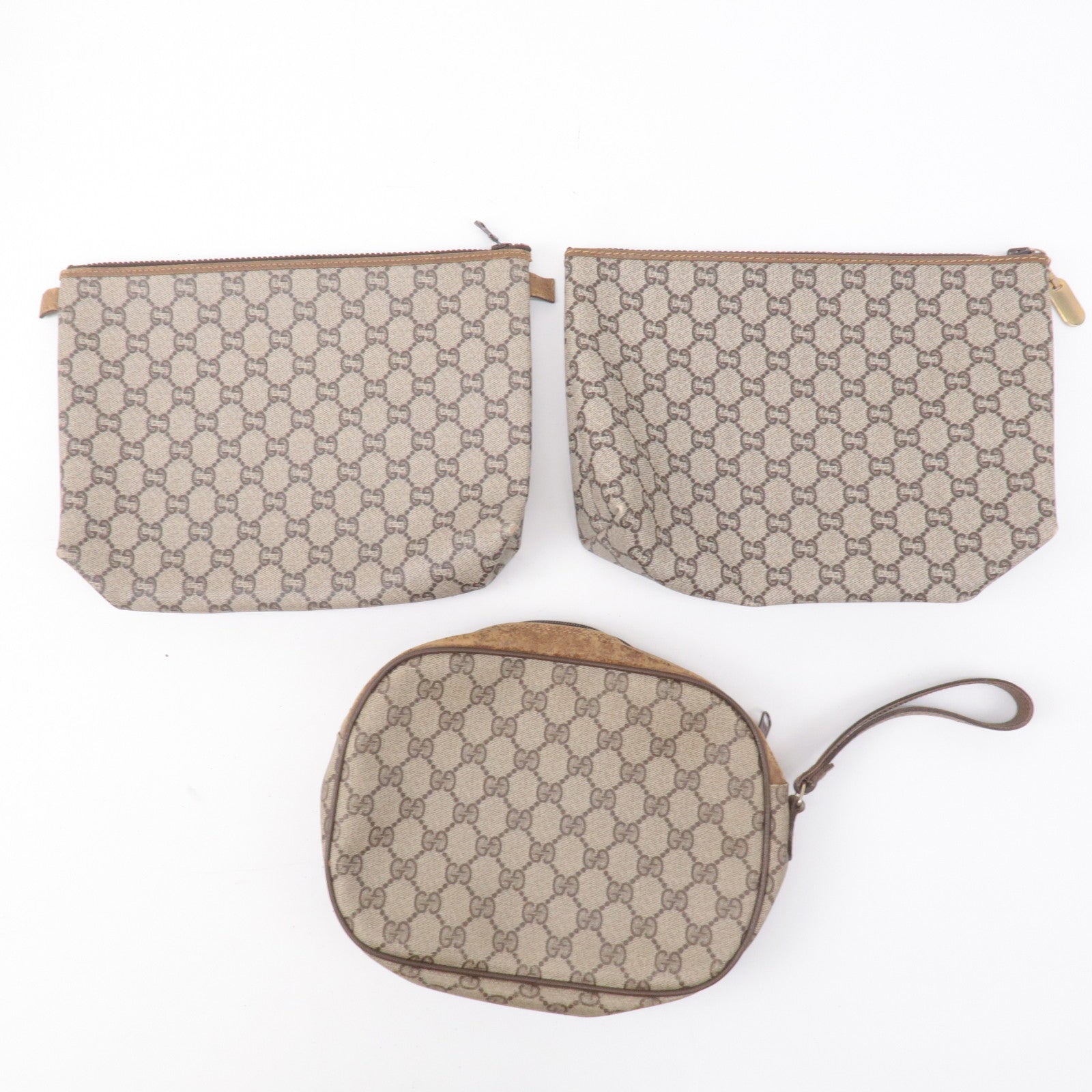 GUCCI Set of 3 Old Gucci GG Plus Leather Clutch Bag Beige Brown