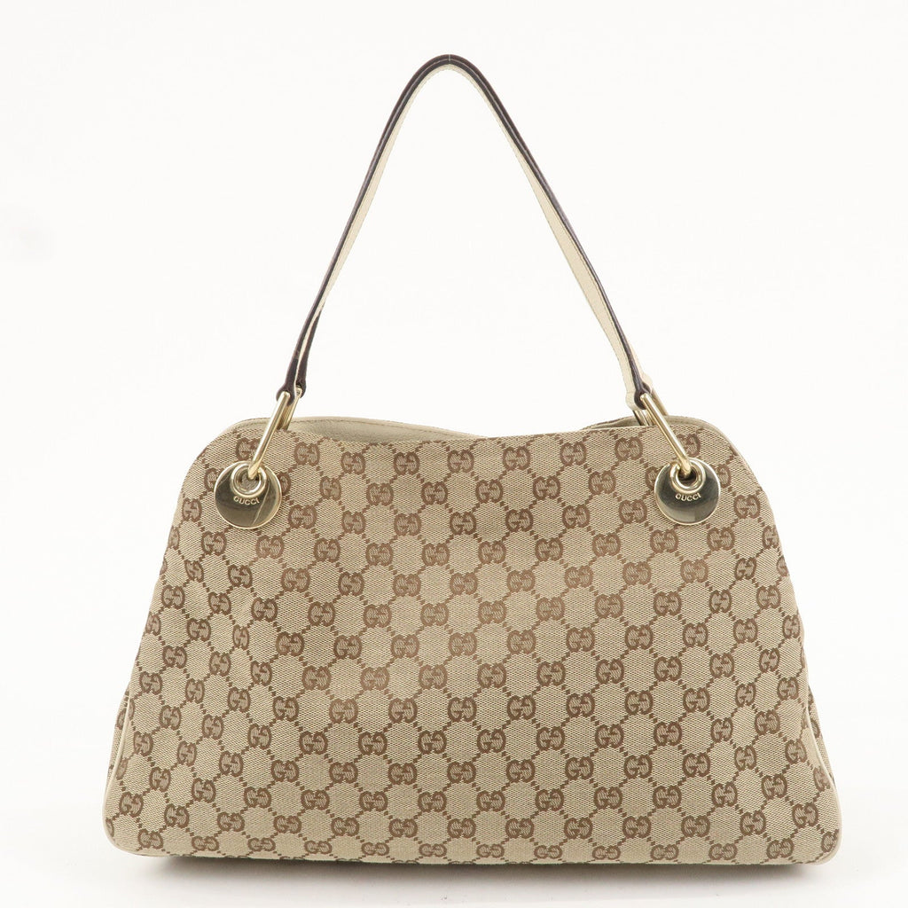 GUCCI GG Canvas Leather Tote Bag Shoulder Bag Beige Ivory 121023