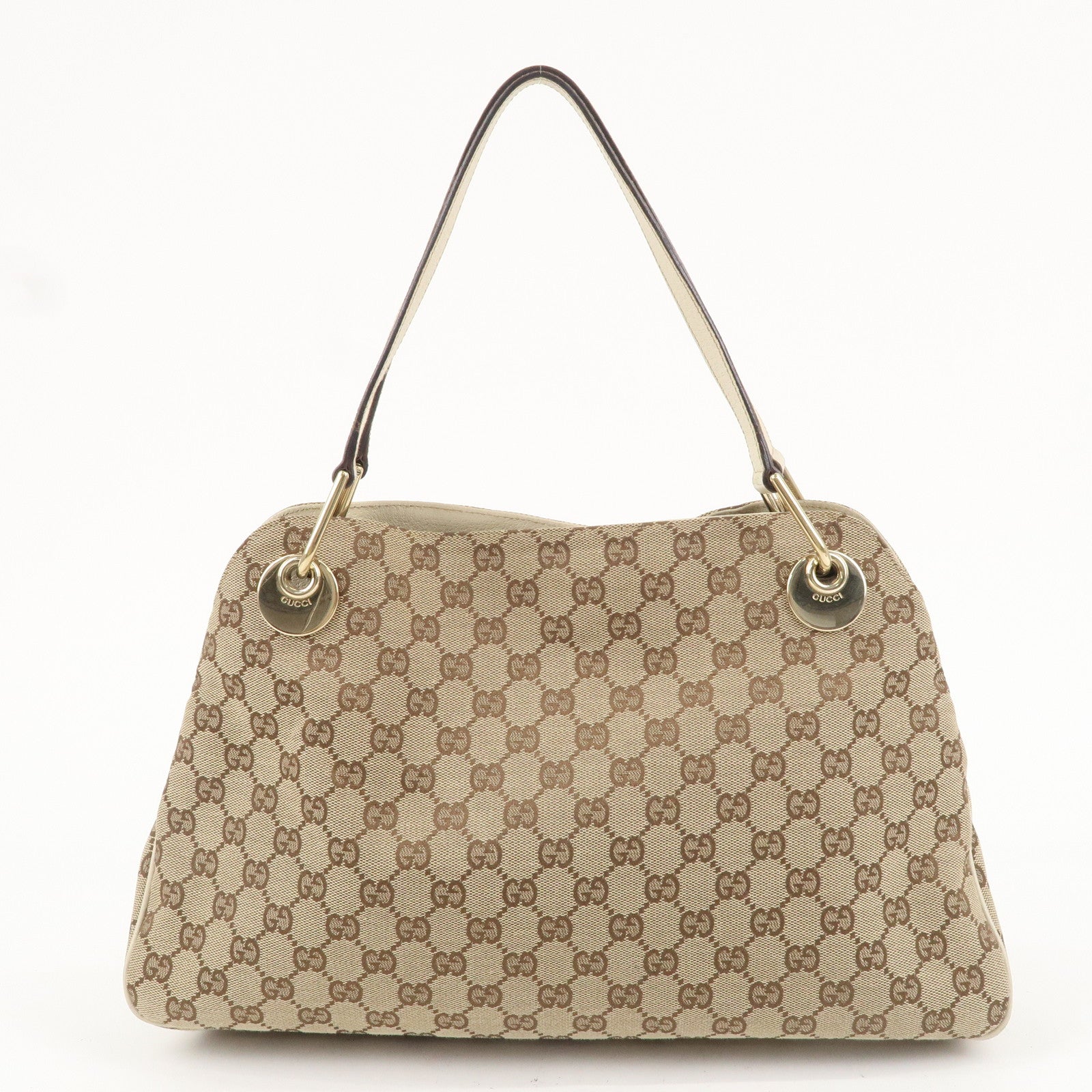 GUCCI GG Canvas Leather Tote Bag Shoulder Bag Beige Ivory 121023