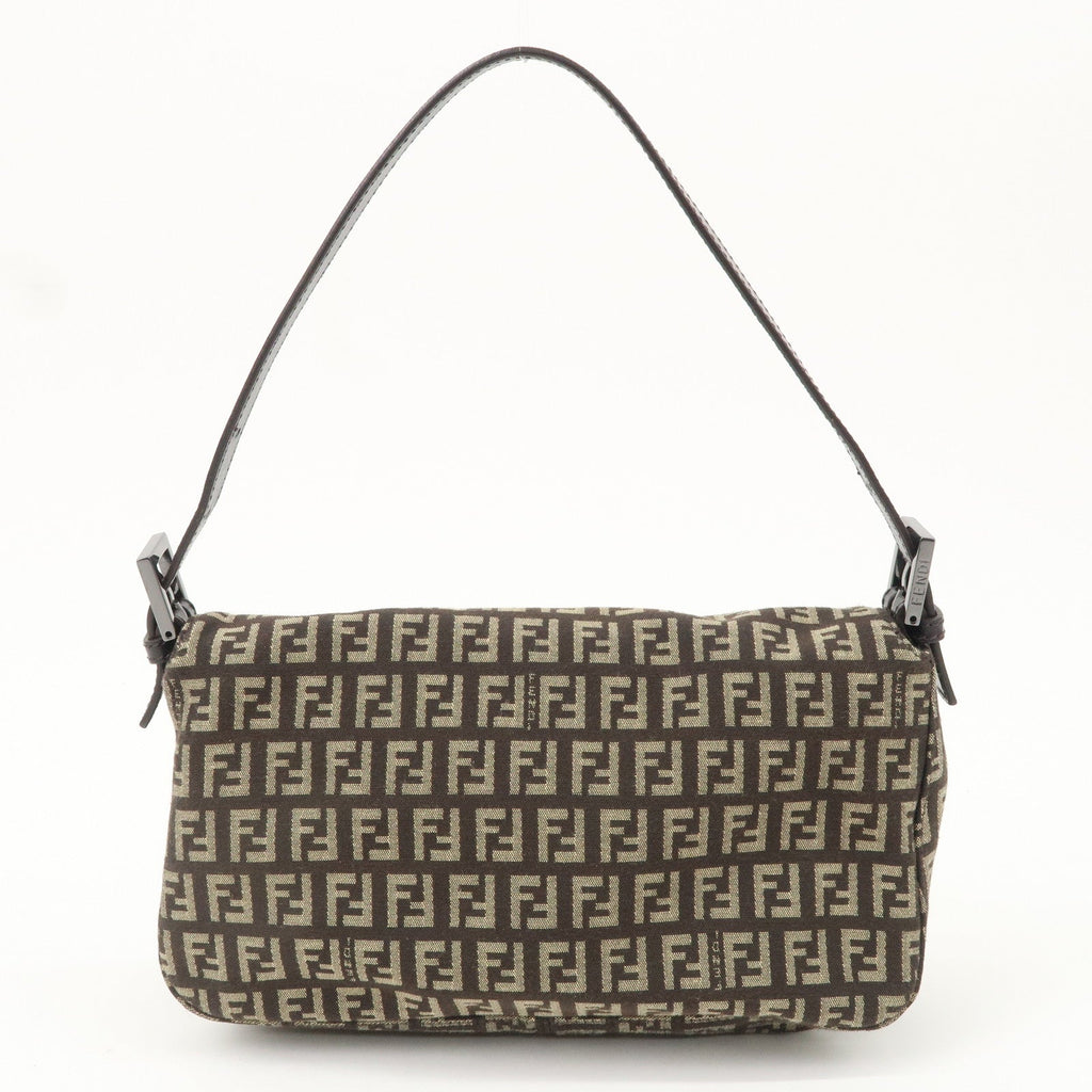 FENDI Zucchino Canvas Leather Shoulder Bag Brown Beige 8BR003