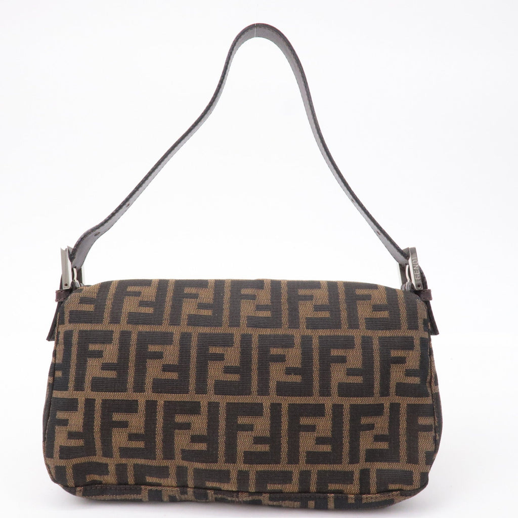 FENDI Mamma Baguette Zucca Canvas Leather Shoulder Bag Brown 26424