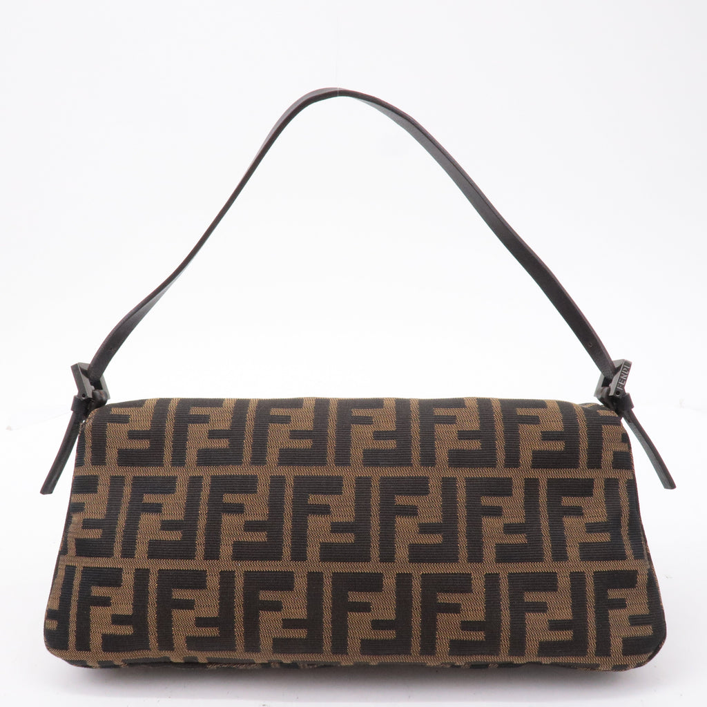 FENDI Mamma Baguette Zucca Canvas Leather Bag Brown 8BR181
