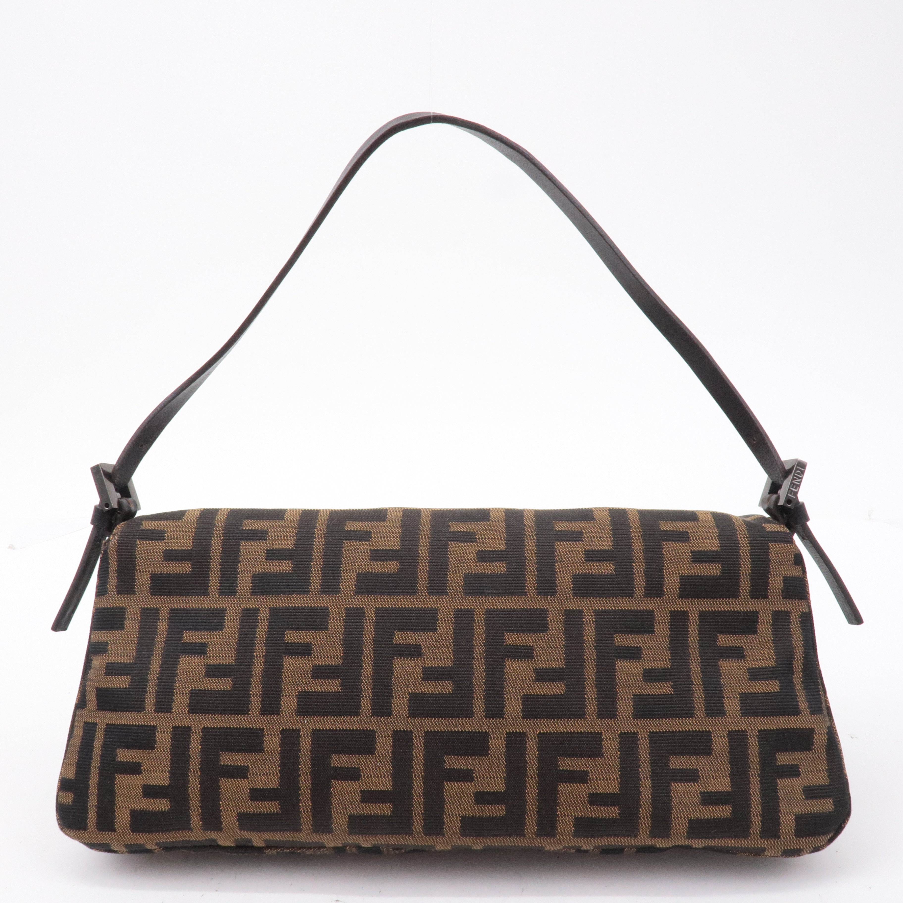 FENDI Mamma Baguette Zucca Canvas Leather Bag Brown 8BR181