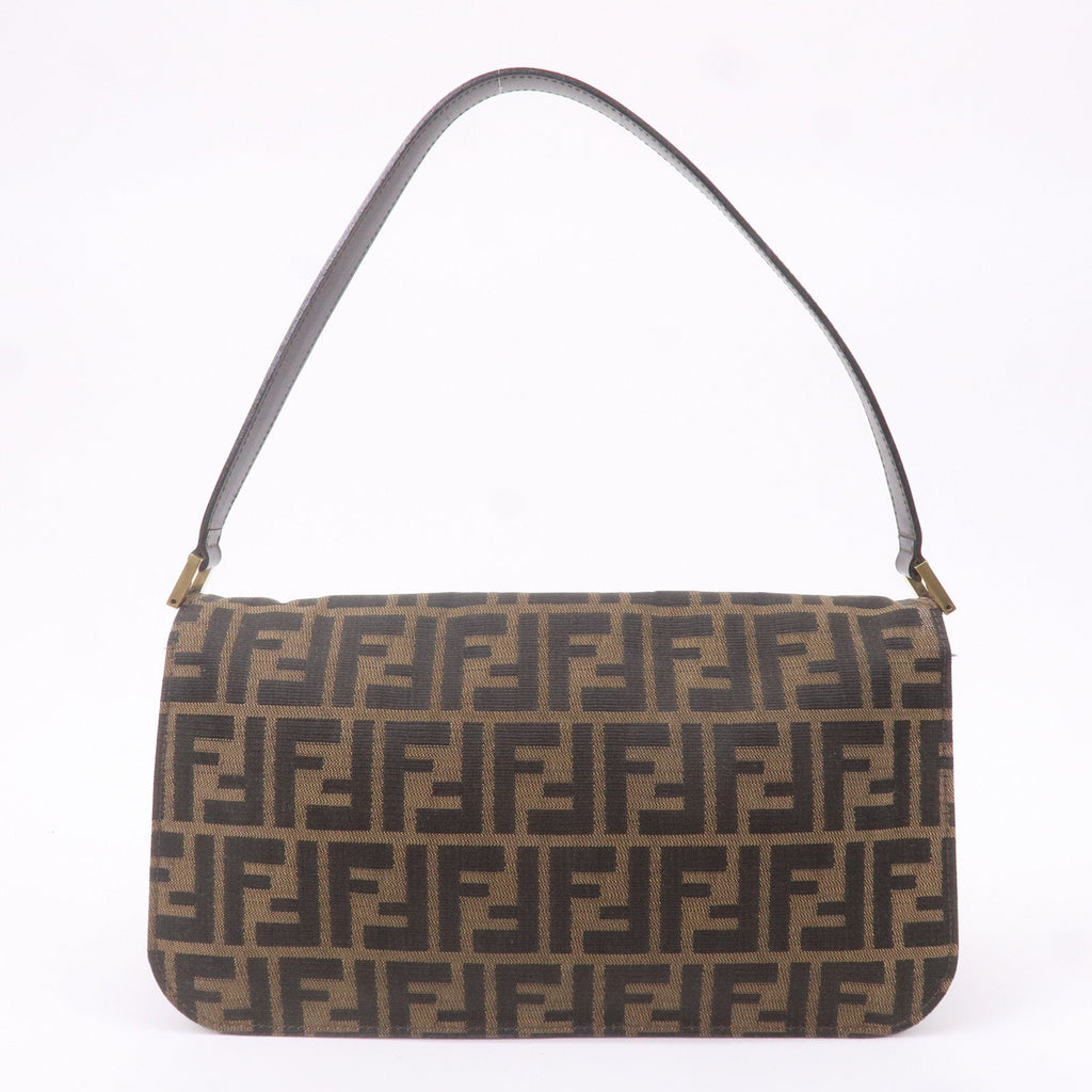 FENDI Zucca Canvas Leather Shoulder Bag Brown Black 16322