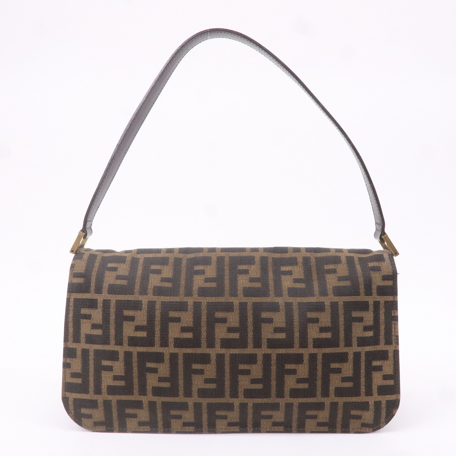 FENDI Zucca Canvas Leather Shoulder Bag Brown Black 16322