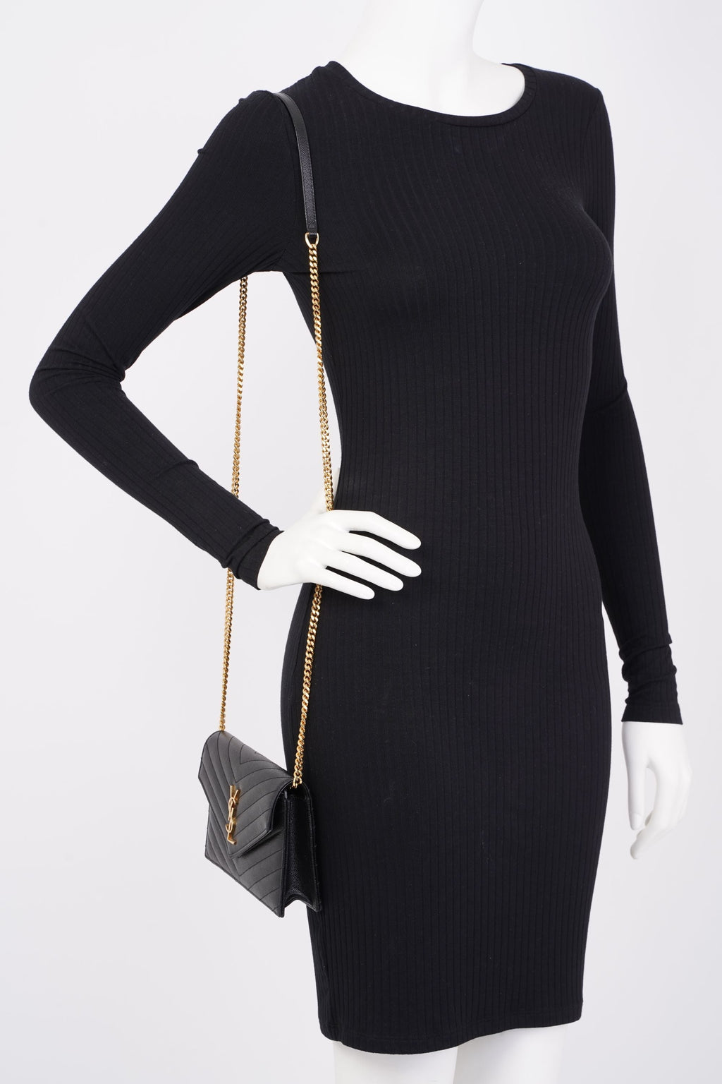 Saint Laurent Cassandre Envelope Chain Wallet Black Calfskin Leather