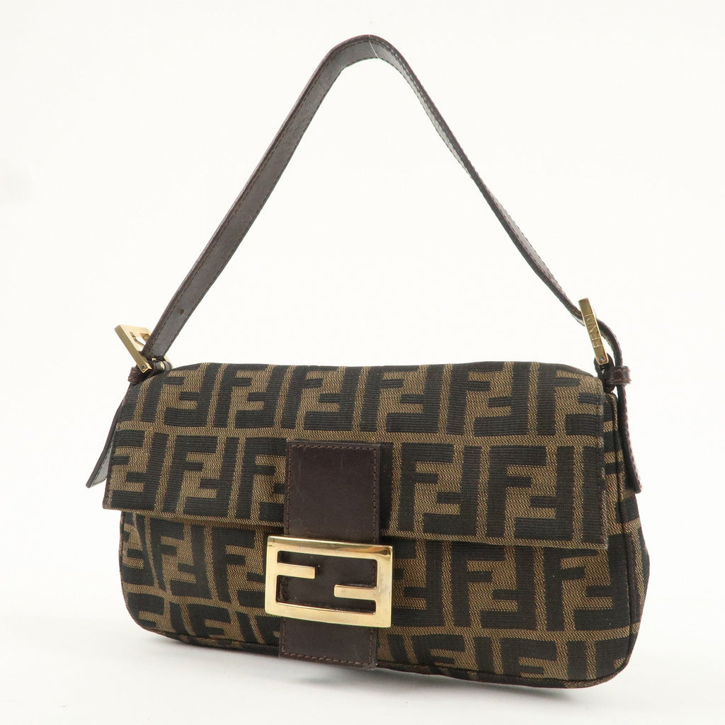 FENDI Mamma Baguette Canvas Leather Shoulder Bag Brown 26424