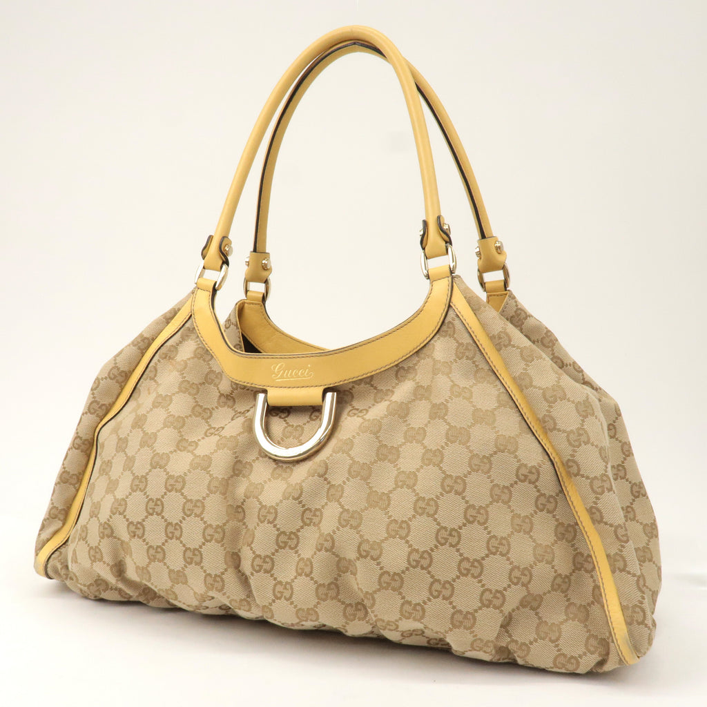GUCCI Abbey GG Canvas Leather Shoulder Bag Beige Yellow 189835