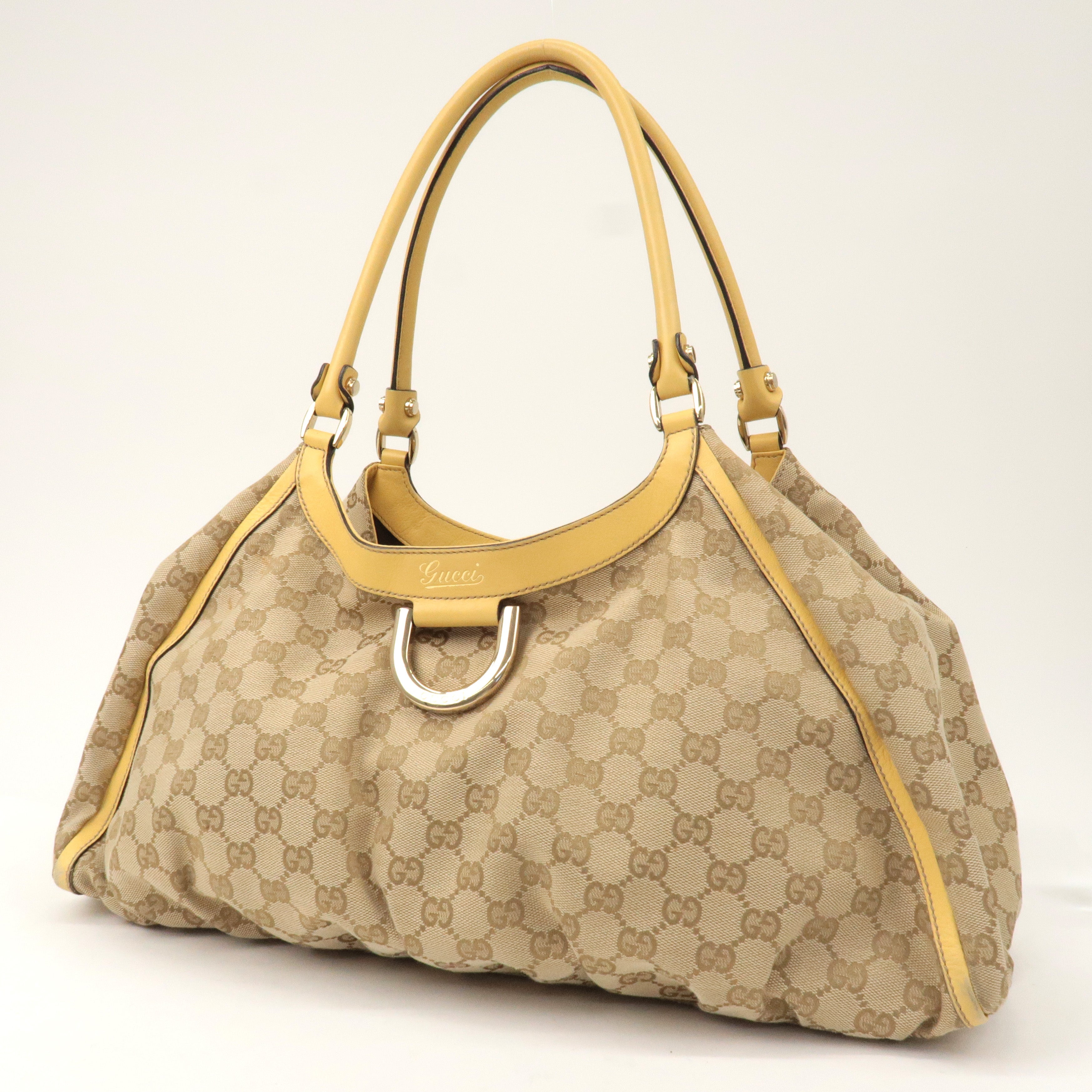 GUCCI Abbey GG Canvas Leather Shoulder Bag Beige Yellow 189835
