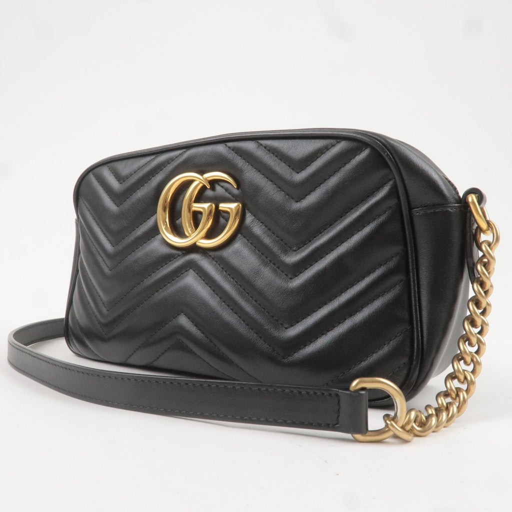 GUCCI GG Marmont Leather Chain Shoulder Bag Black 447632