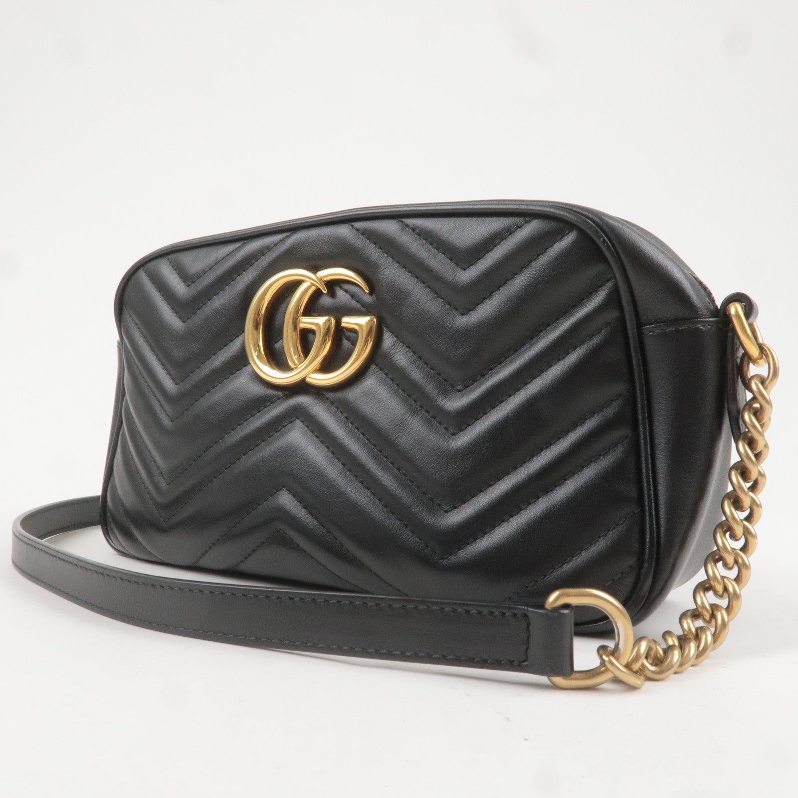 GUCCI GG Marmont Leather Chain Shoulder Bag Black 447632