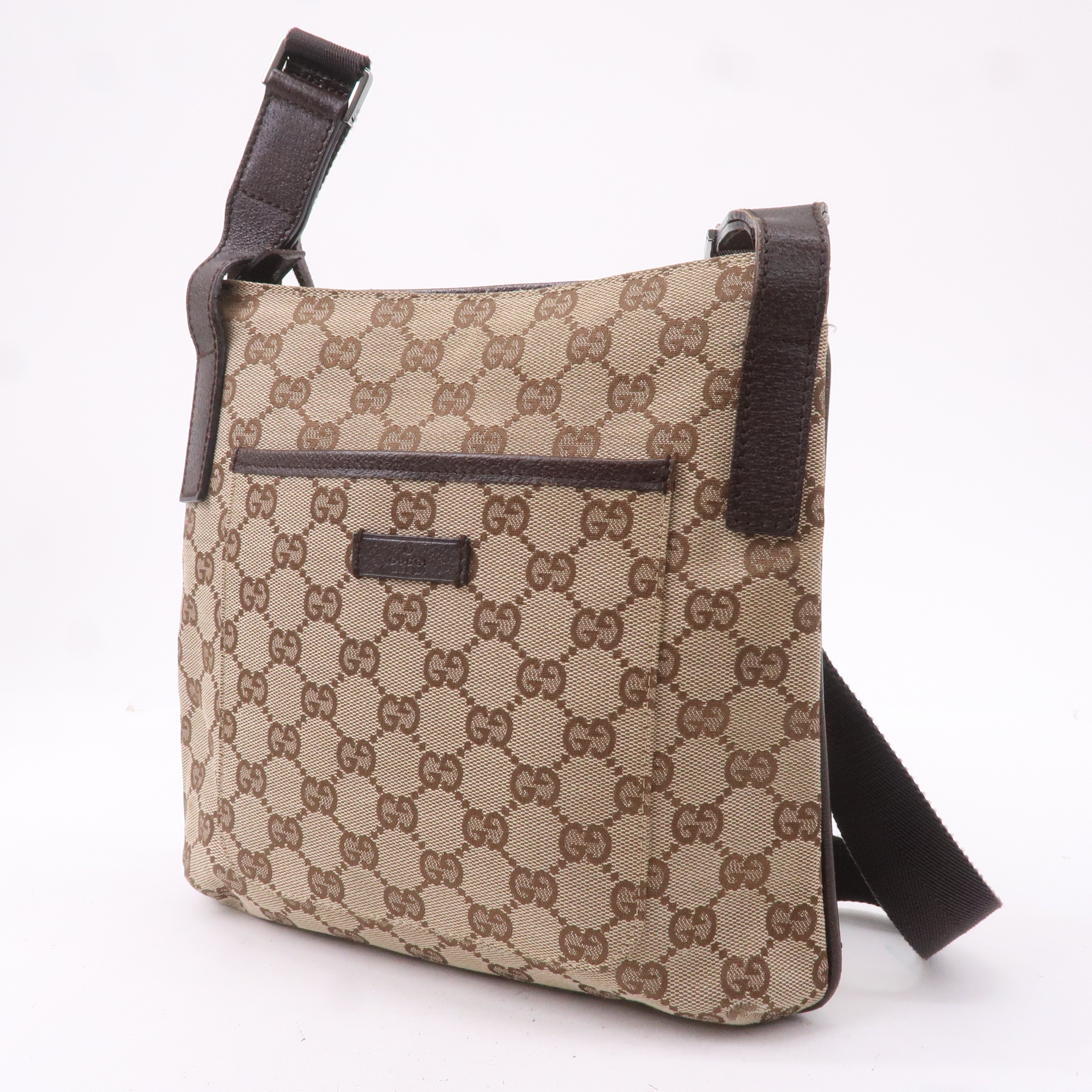 GUCCI GG Canvas Leather Shoulder Bag Beige Brown 122793