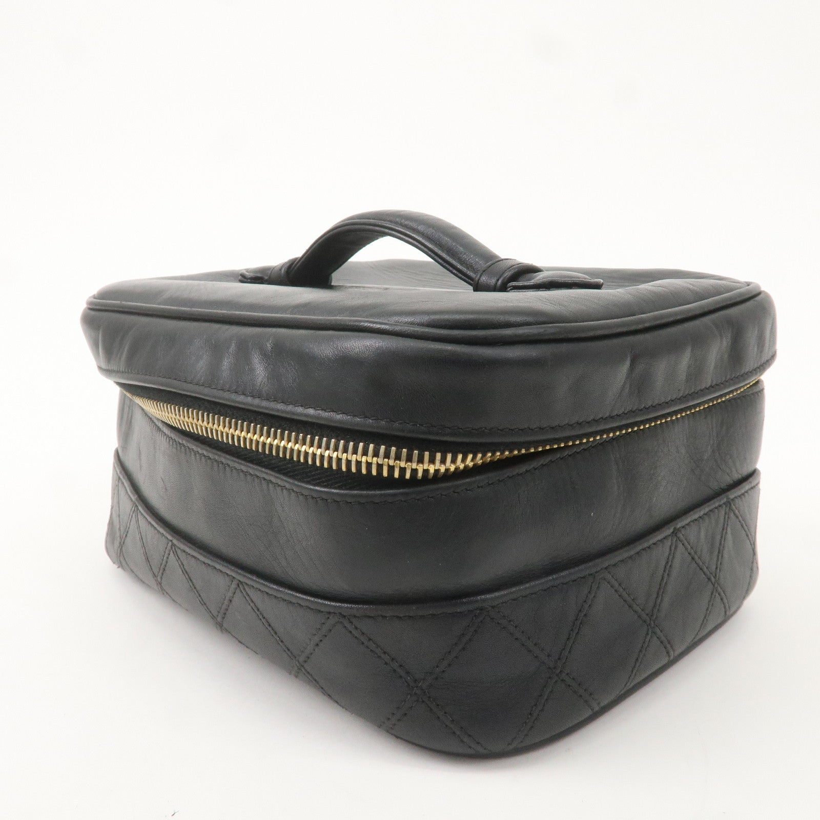 CHANEL Bicolore Lamb Skin Vanity Bag Cosmetic Pouch Black A01618
