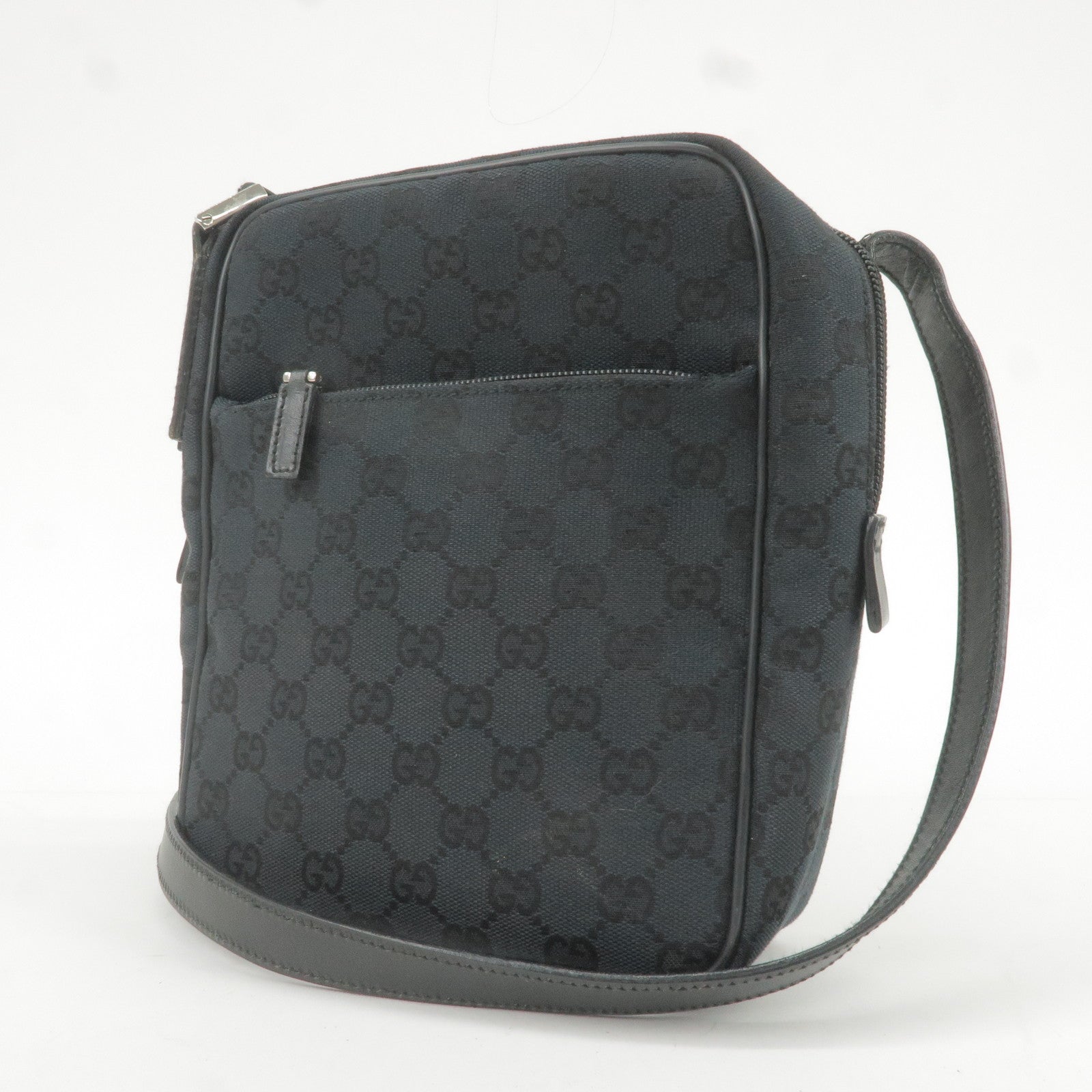 GUCCI GG Canvas Leather Shoulder Bag Hand Bag Black 018 1612