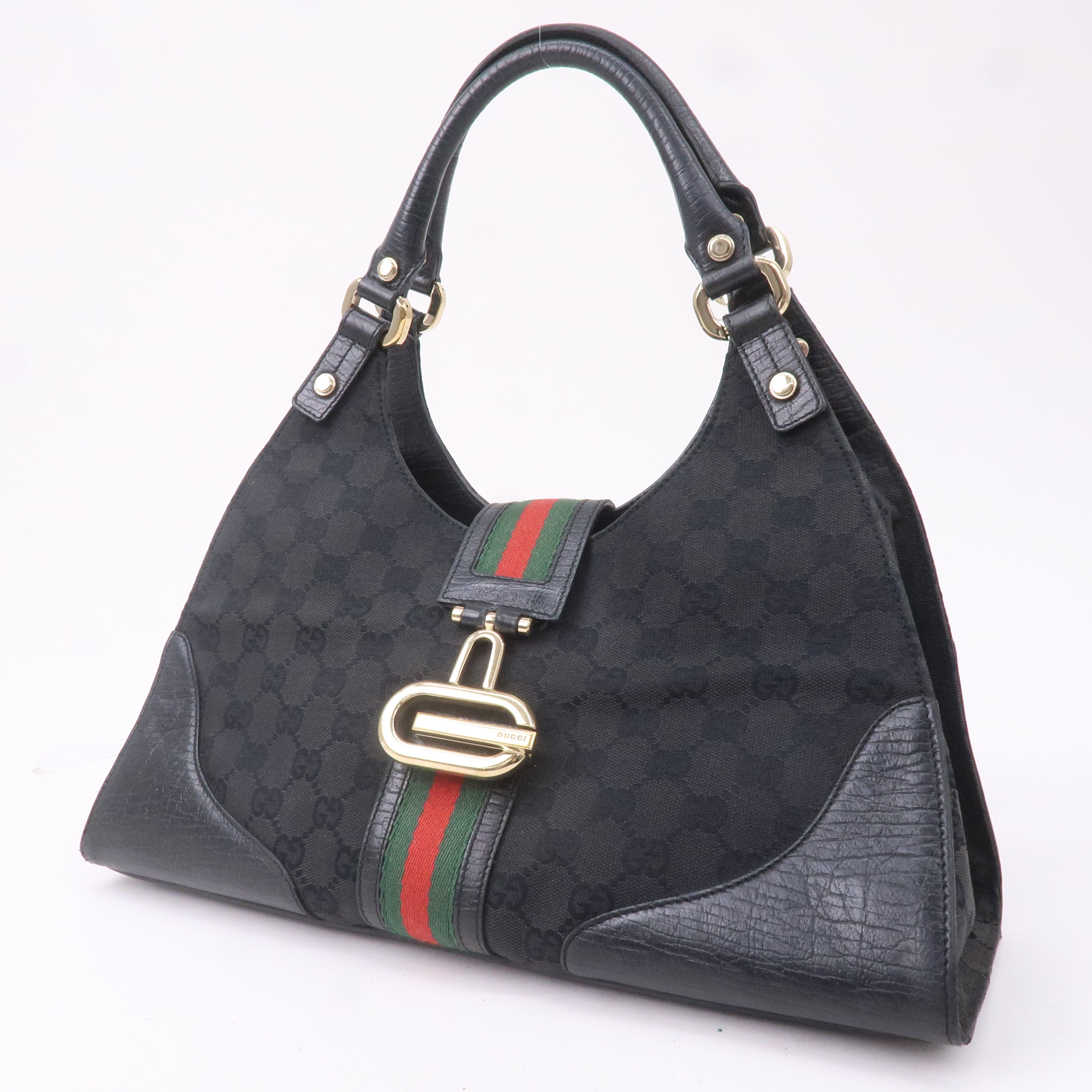 GUCCI Sherry GG Canvas Leather Shoulder Bag Black 130995