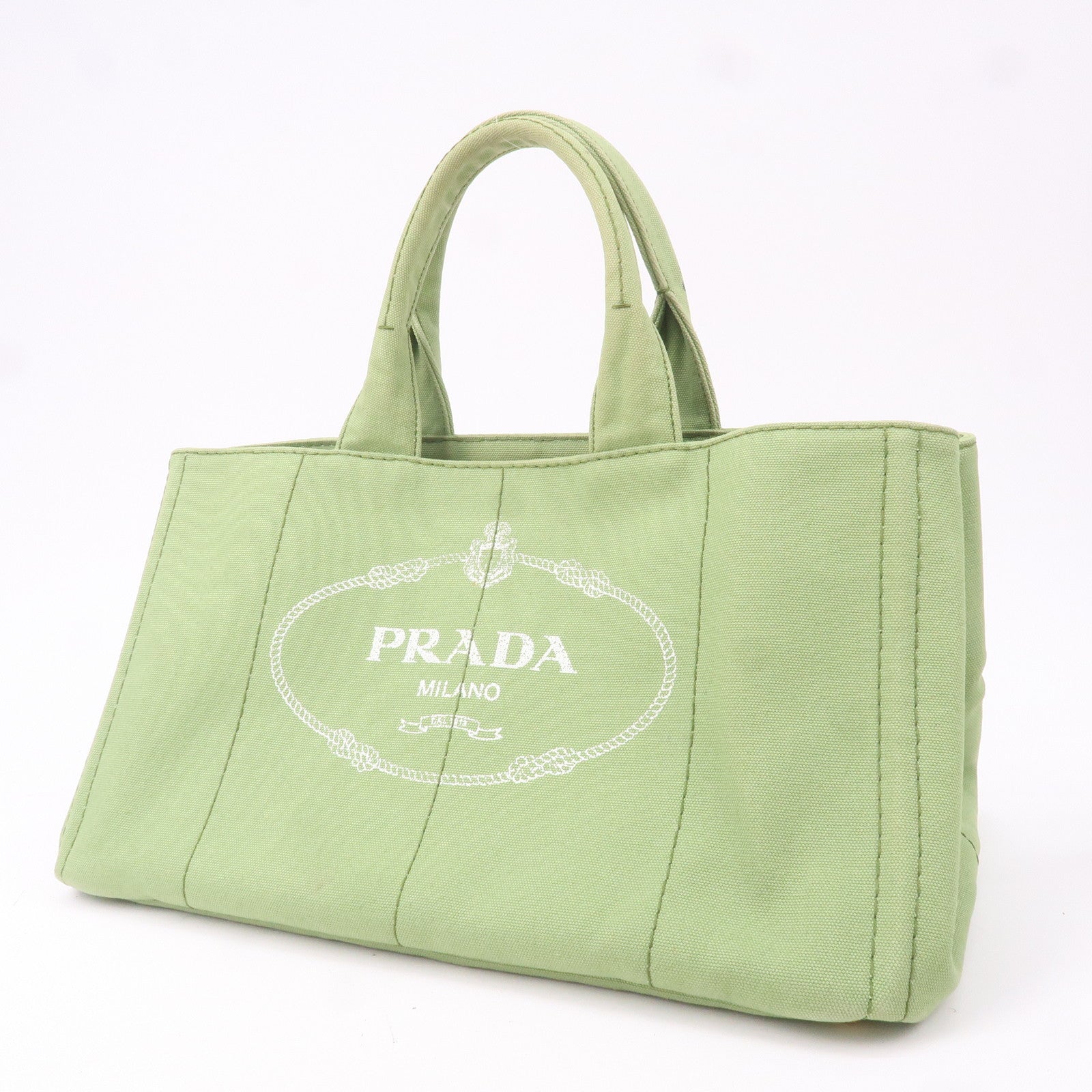 Prada Canapa Canvas Tote Bag Hand Bag Green B1877B